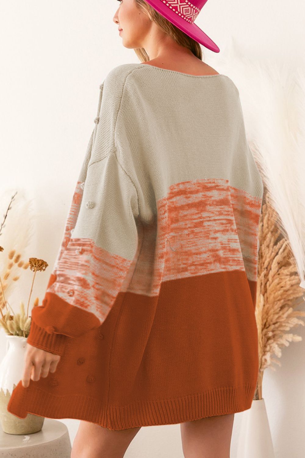 Pompom Color Block Open Front Cardigan-Angel Casuals