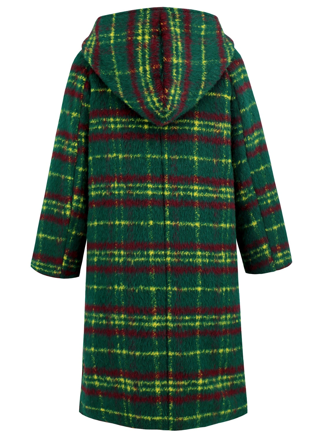 Plaid Long Sleeve Hooded Coat with Pockets-Angel Casuals