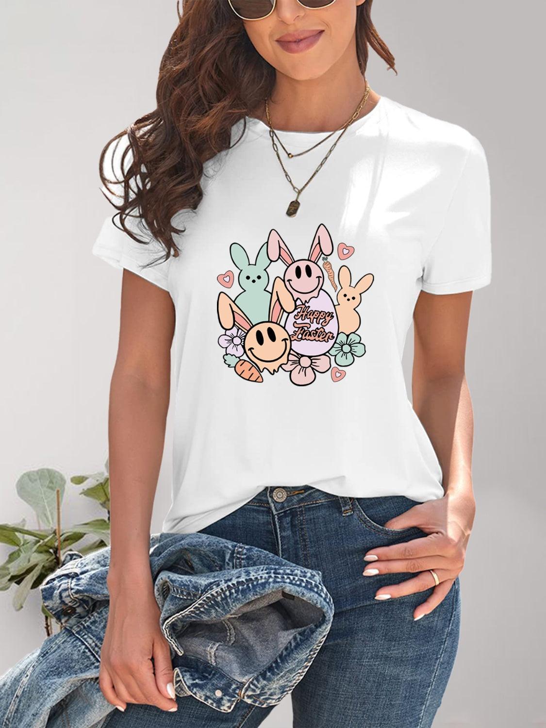 Graphic Round Neck Short Sleeve T-Shirt-Angel Casuals