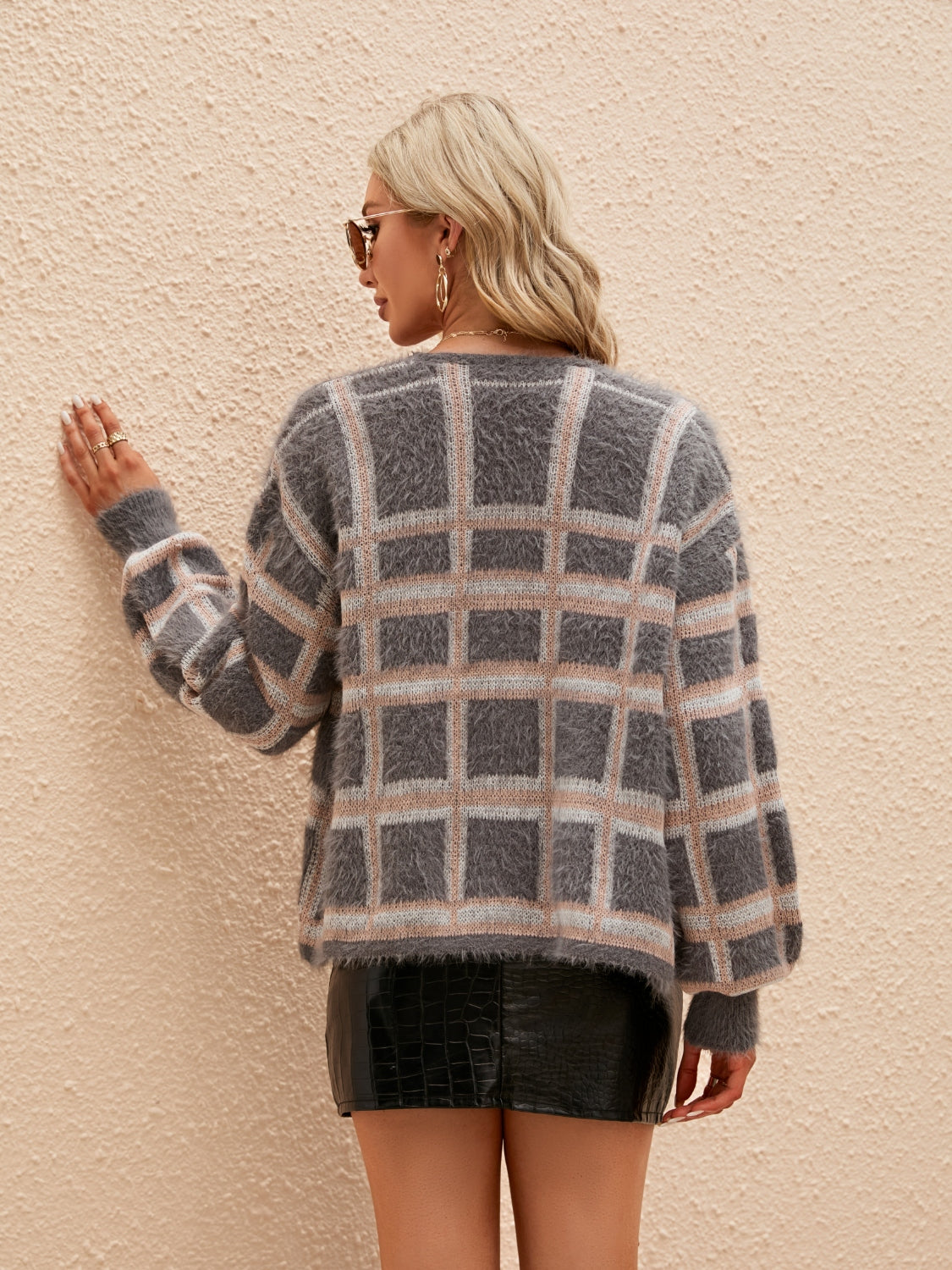 Open Front Plaid Long Sleeve Cardigan-Angel Casuals