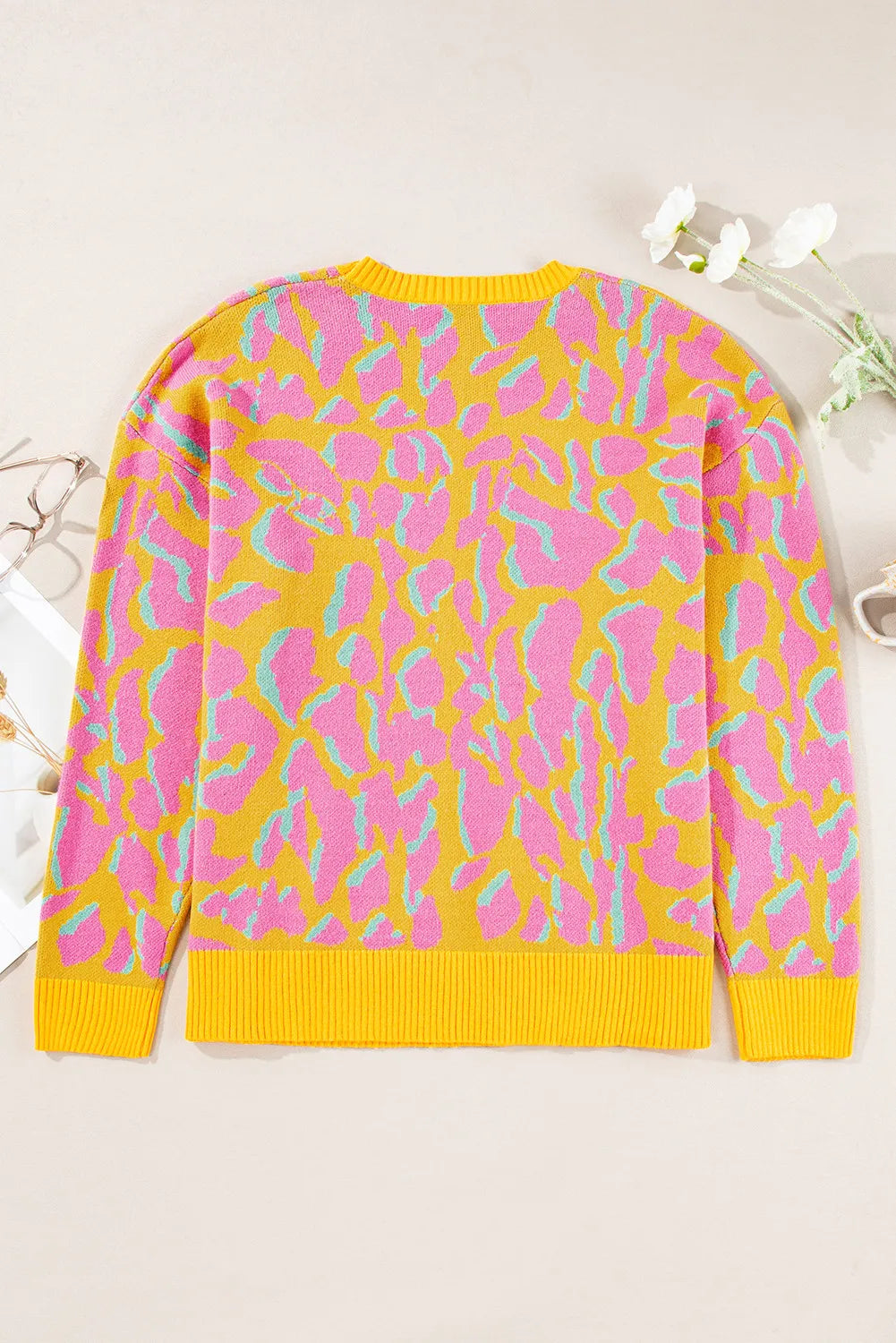 Contrast Round Neck Long Sleeve Sweater-Angel Casuals