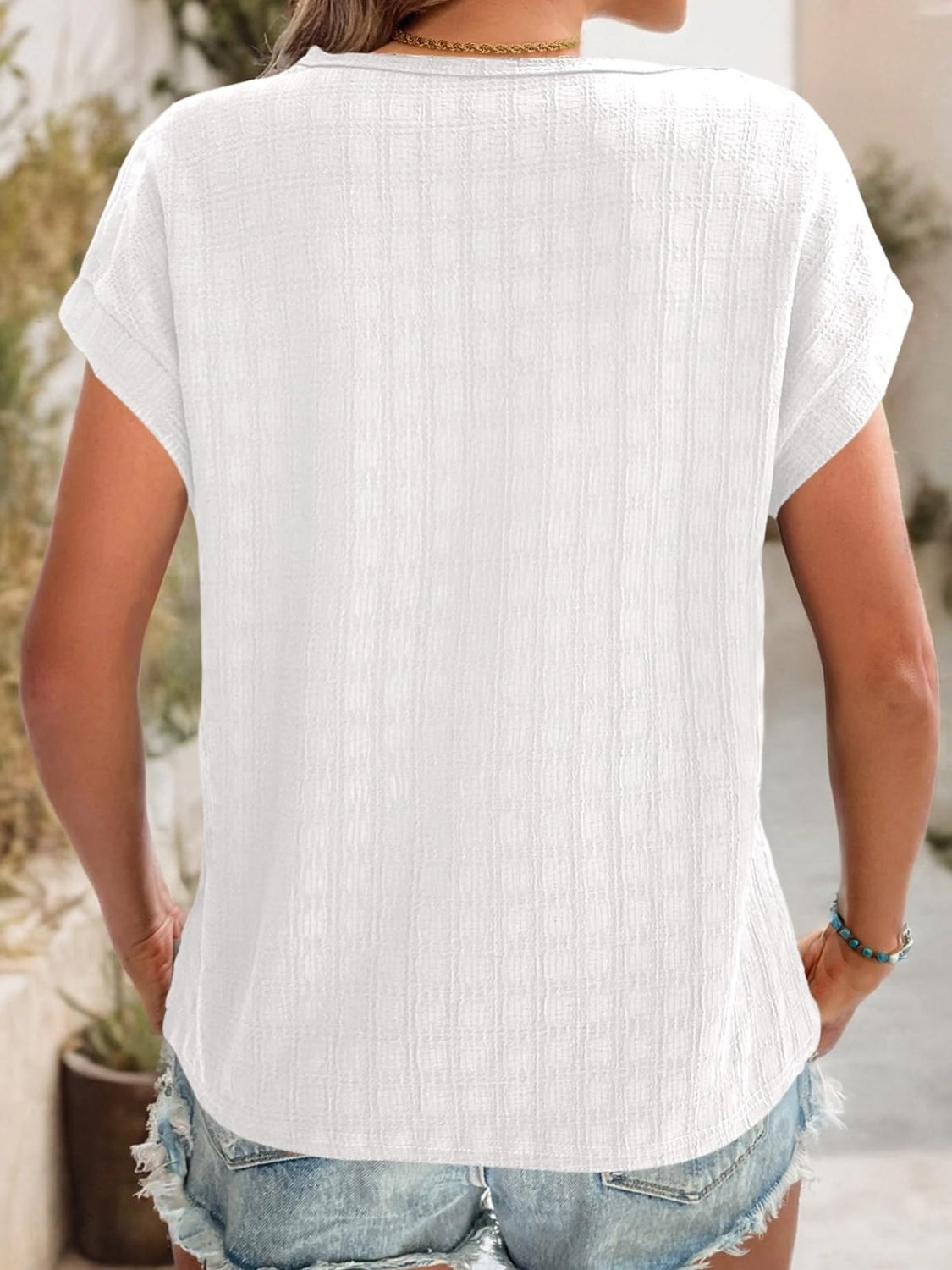 Textured Round Neck Short Sleeve Top-Angel Casuals