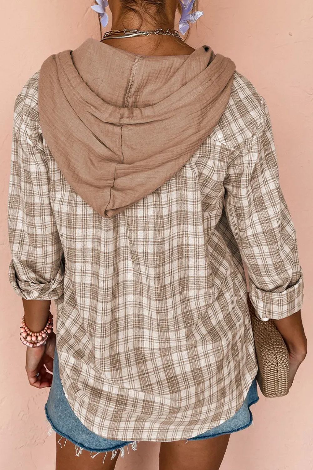 Drawstring Button Up Hooded Jacket-Angel Casuals