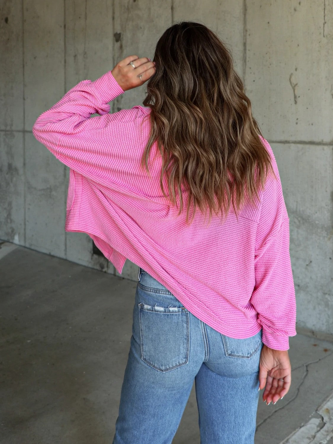 Ribbed Collared Neck Button Up Jacket-Angel Casuals