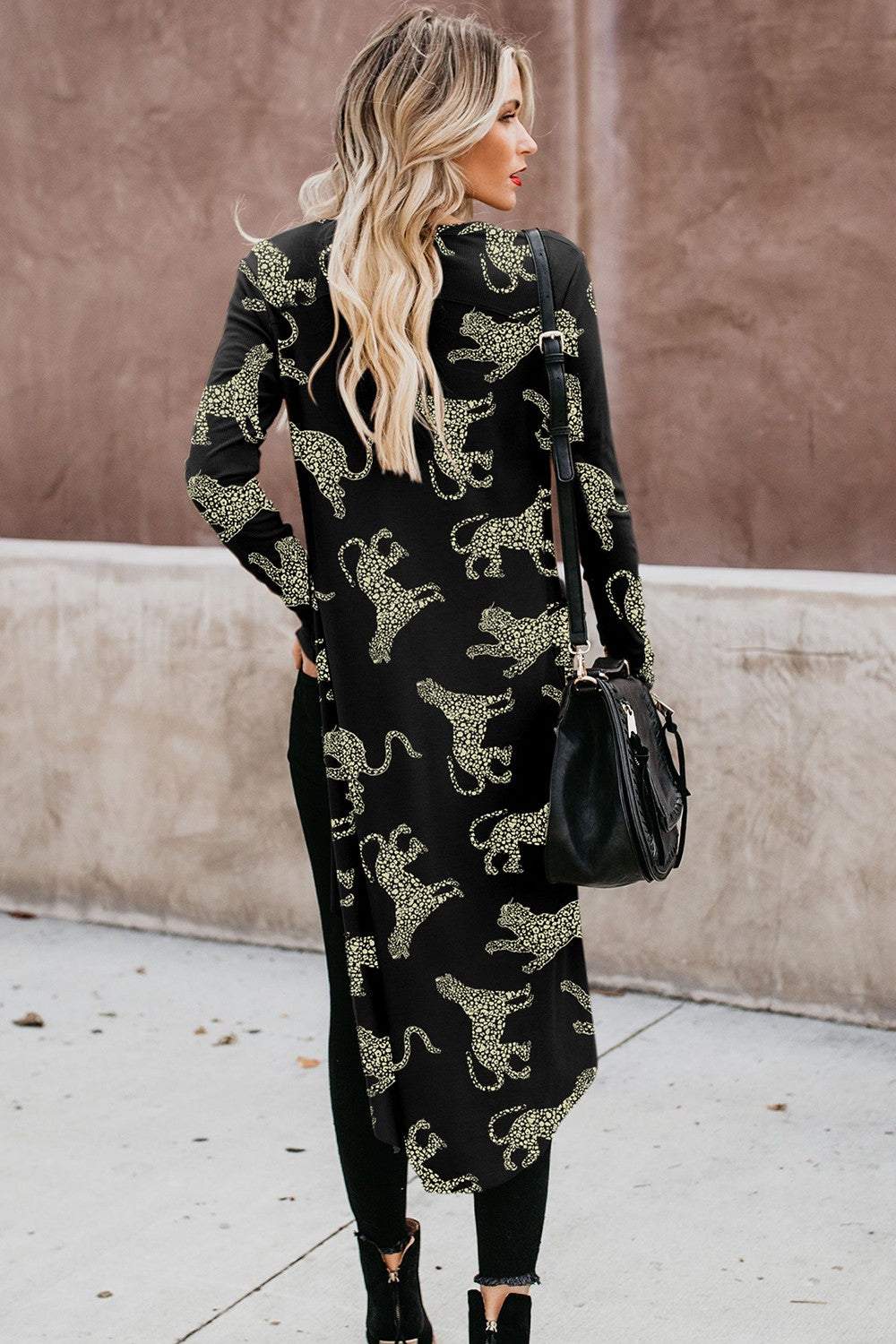 Animal Pattern Ribbed Button Up Long Sleeve Cardigan-Angel Casuals