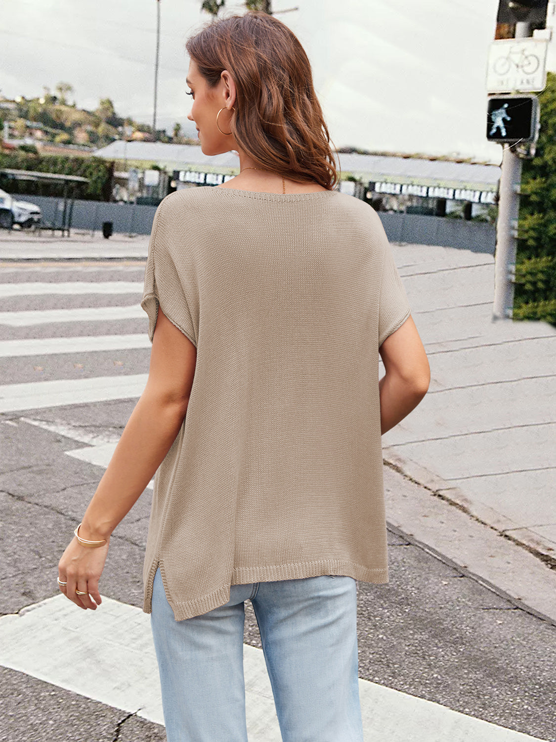 Notched Short Sleeve Knit Top-Angel Casuals