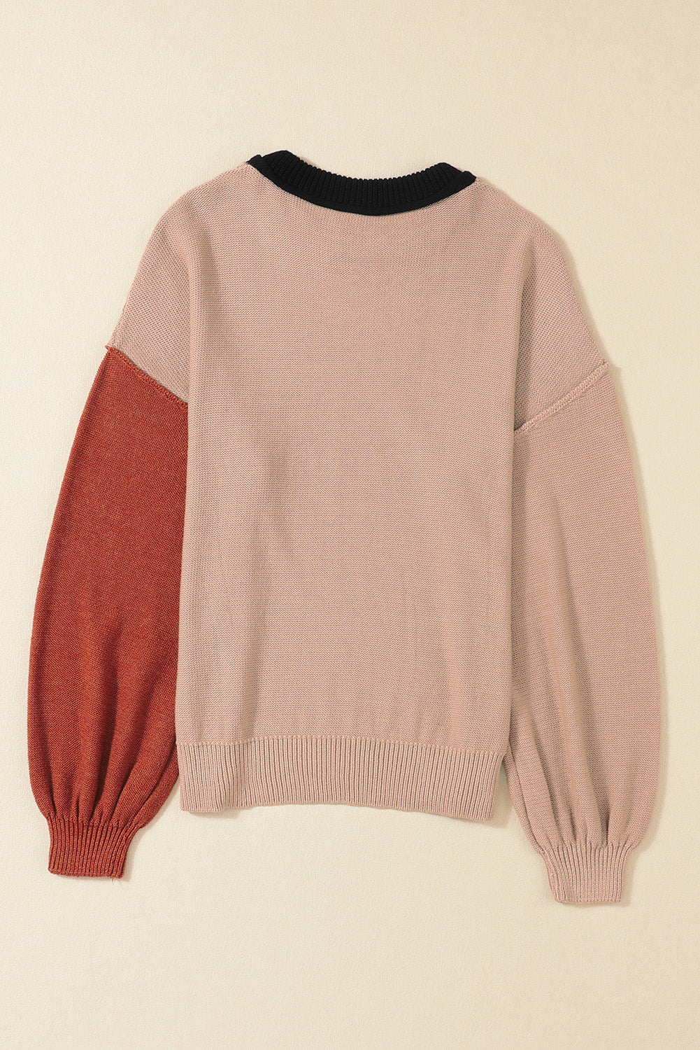 Contrast Round Neck Dropped Shoulder Sweater-Angel Casuals