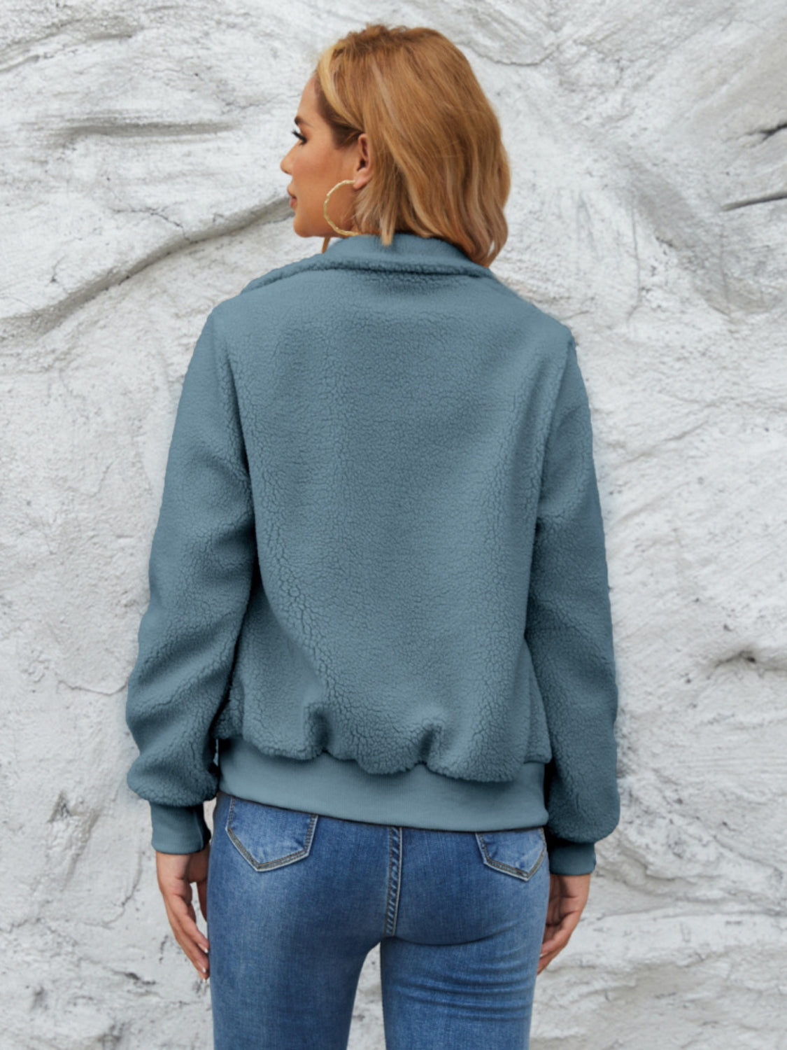 Zip Up Collared Neck Long Sleeve Jacket-Angel Casuals