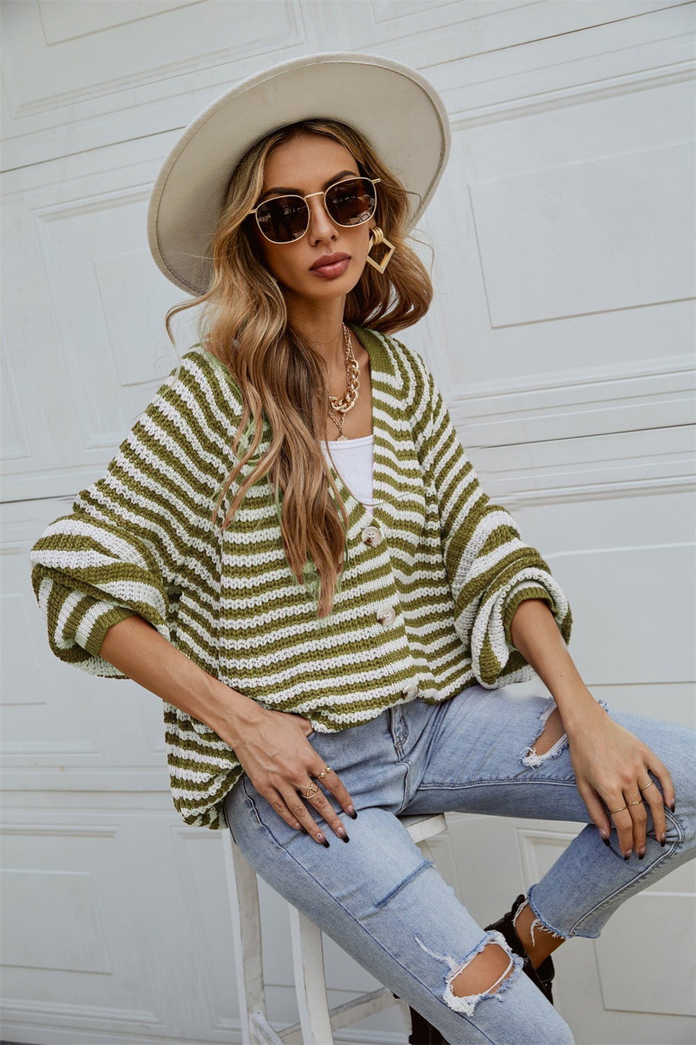 Angel Wings Striped Button Up Long Sleeve Cardigan-Angel Casuals