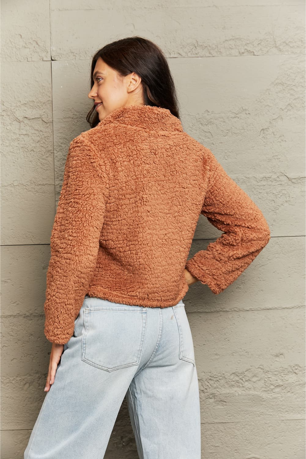 Zip-Up Collared Teddy Jacket-Angel Casuals