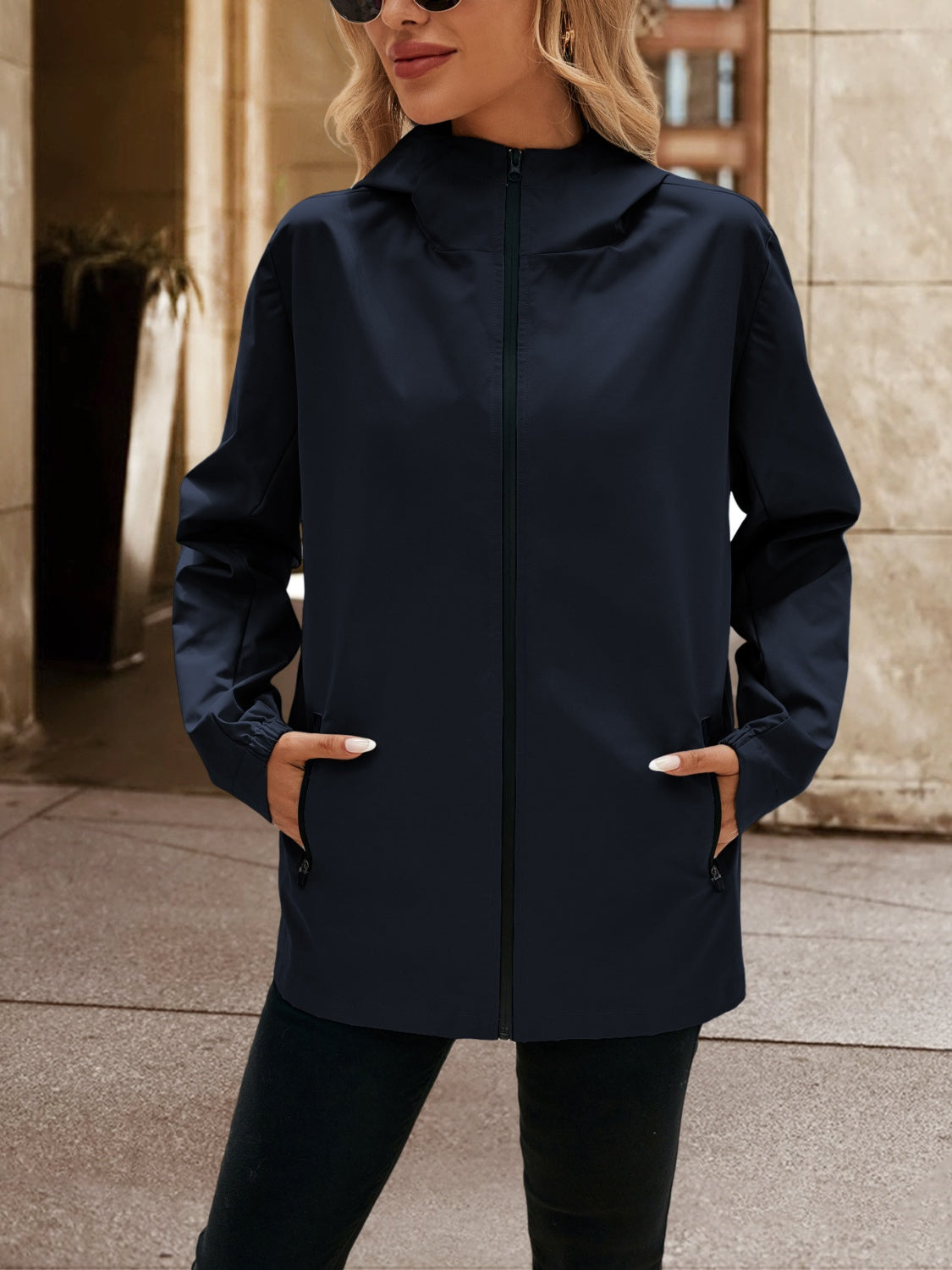 Ivy Lane Pocketed Zip Up Hooded Jacket-Angel Casuals
