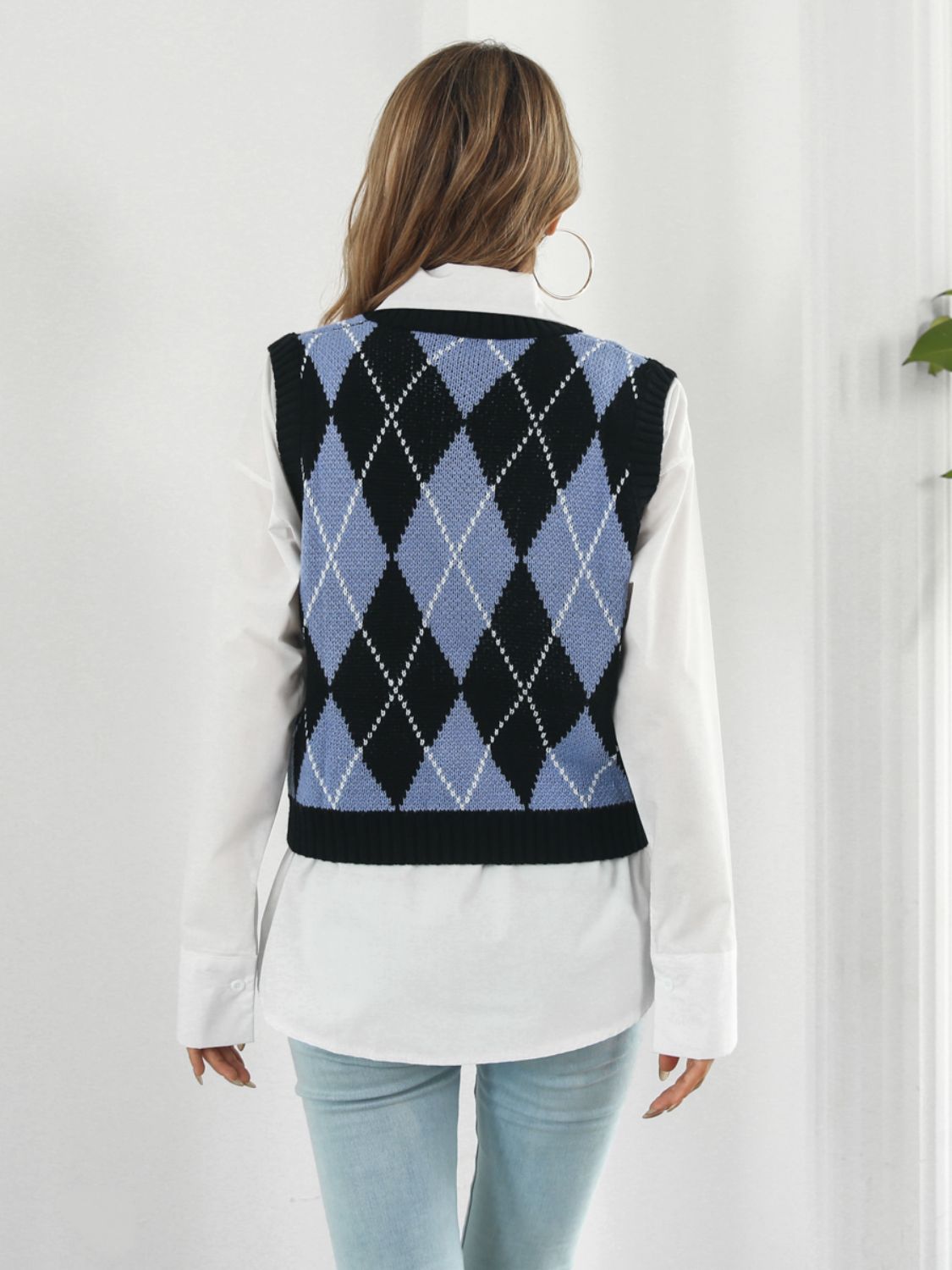 Skull Geometric V-Neck Sweater Vest-Angel Casuals