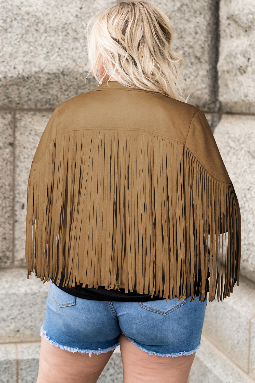 Plus Size Fringe Open Front Jacket-Angel Casuals