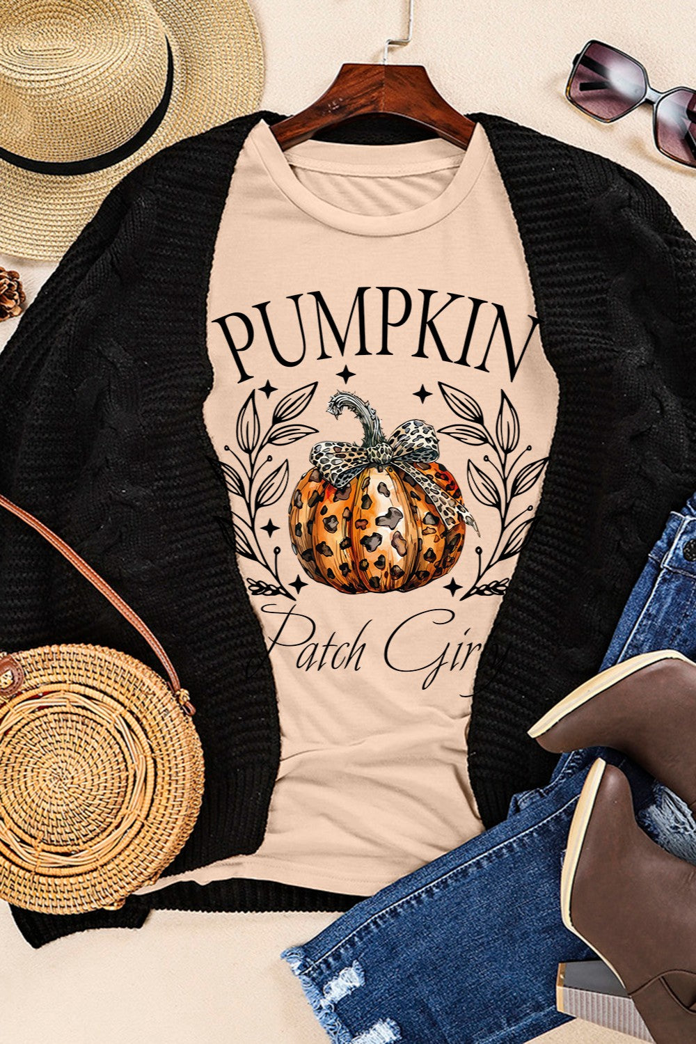 Pumpkin Graphic Round Neck Short Sleeve T-Shirt-Angel Casuals