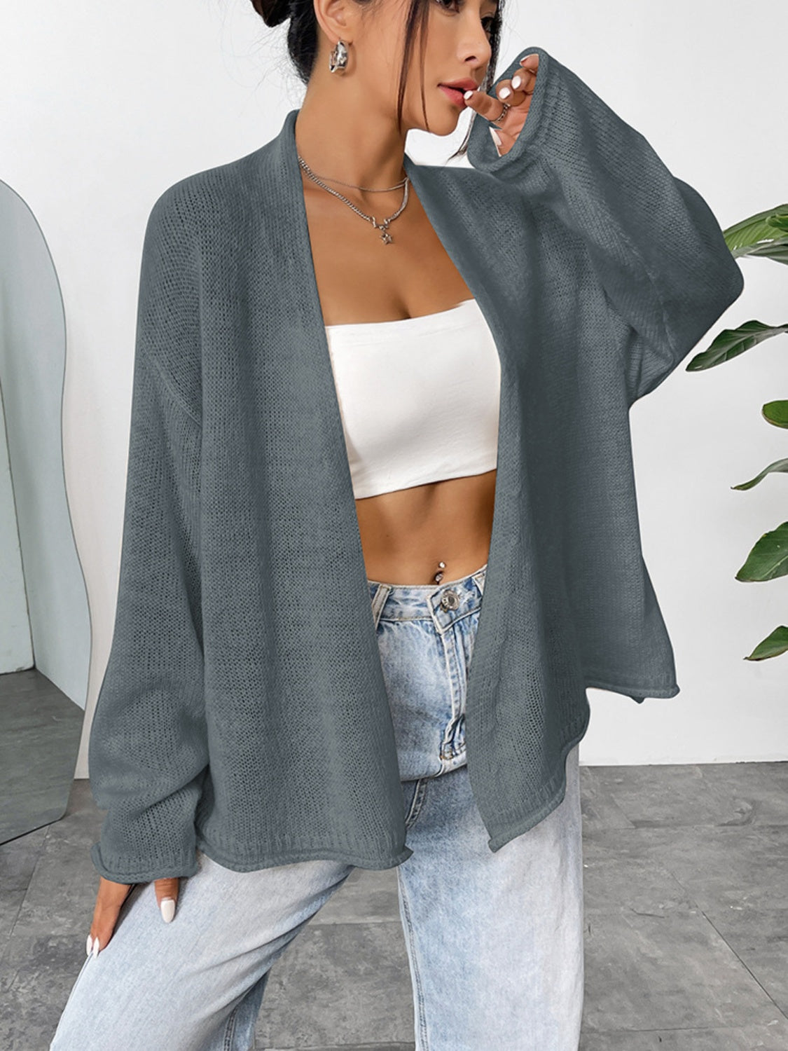 Open Front Dropped Shoulder Cardigan-Angel Casuals