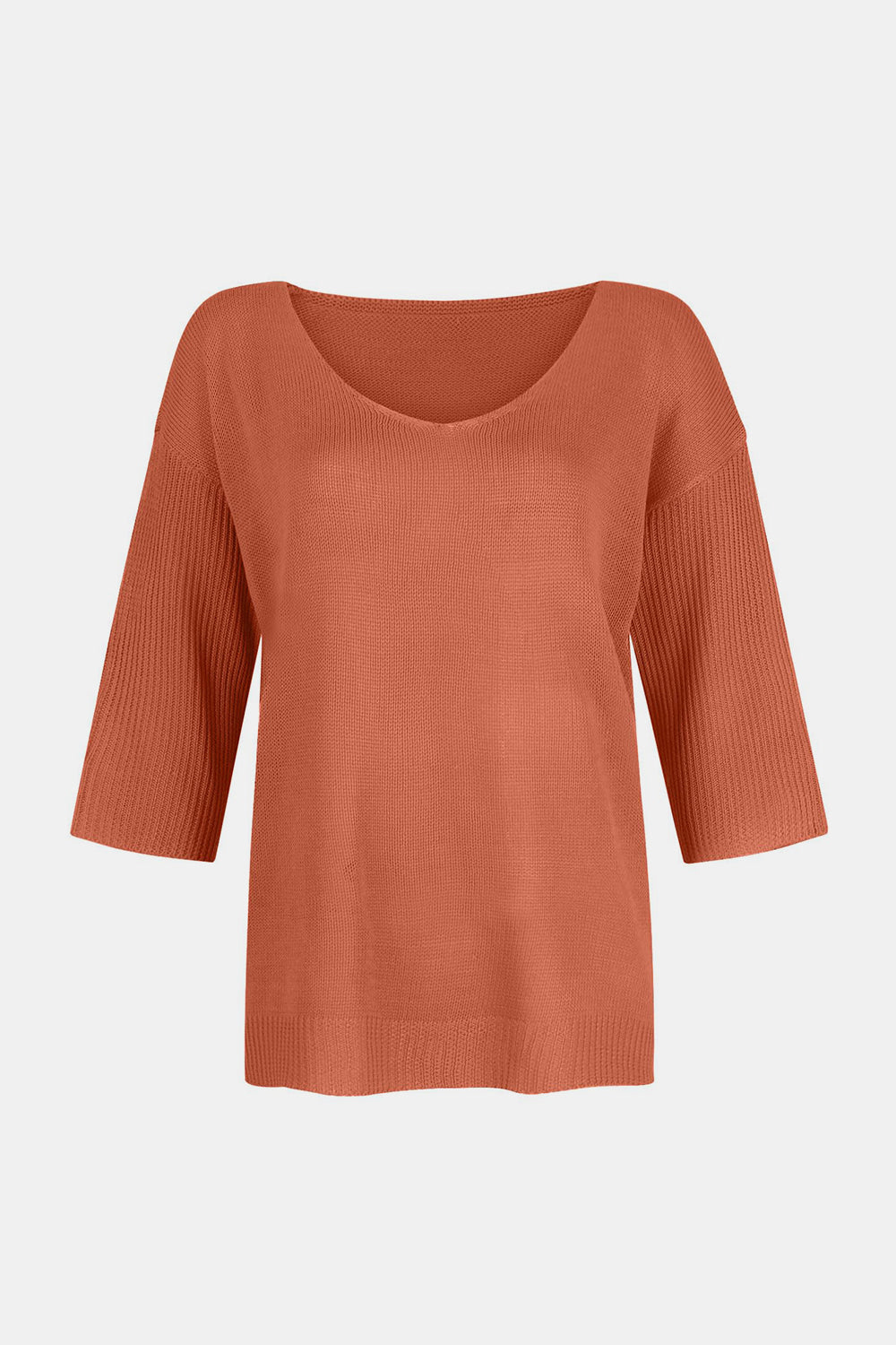 V-Neck Three-Quarter Sleeve Knit Top-Angel Casuals