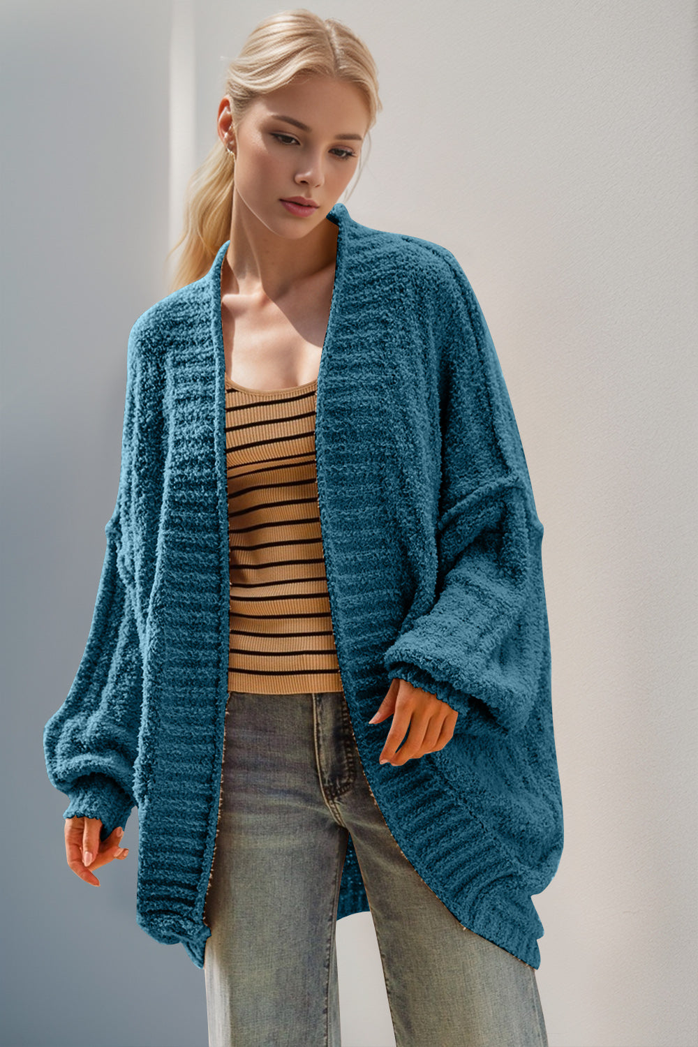 Double Take Full Size Open Front Long Sleeve Cardigan-Angel Casuals