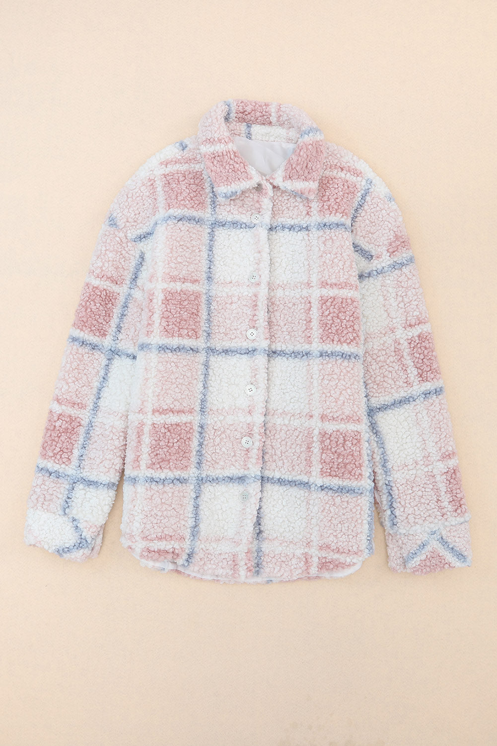 Plaid Button Up Collared Neck Sherpa Jacket-Angel Casuals
