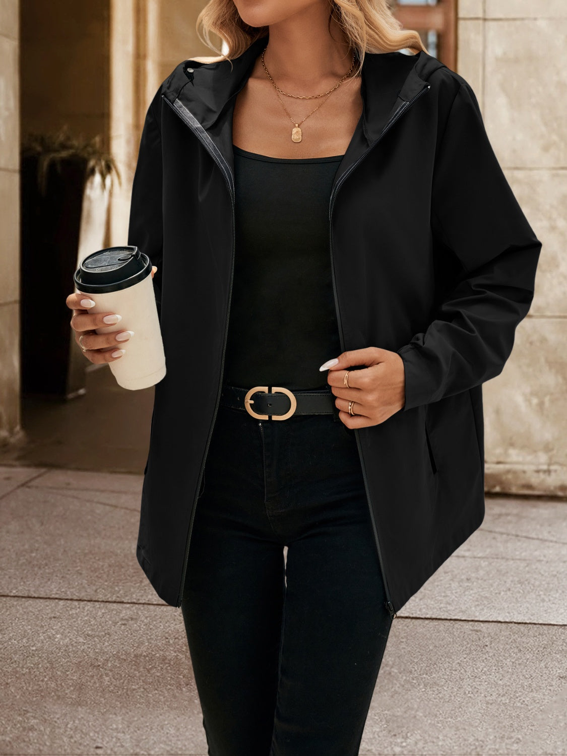 Ivy Lane Pocketed Zip Up Hooded Jacket-Angel Casuals