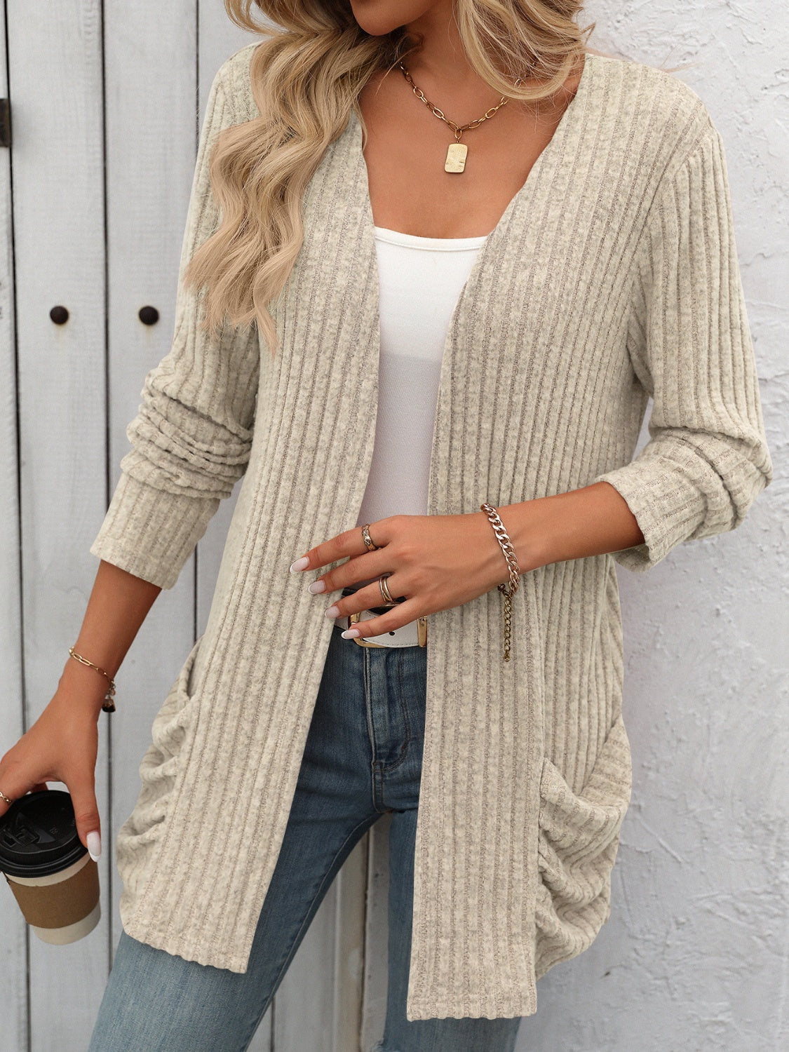 Mandy Open Front Long Sleeve Ribbed Cardigan-Angel Casuals