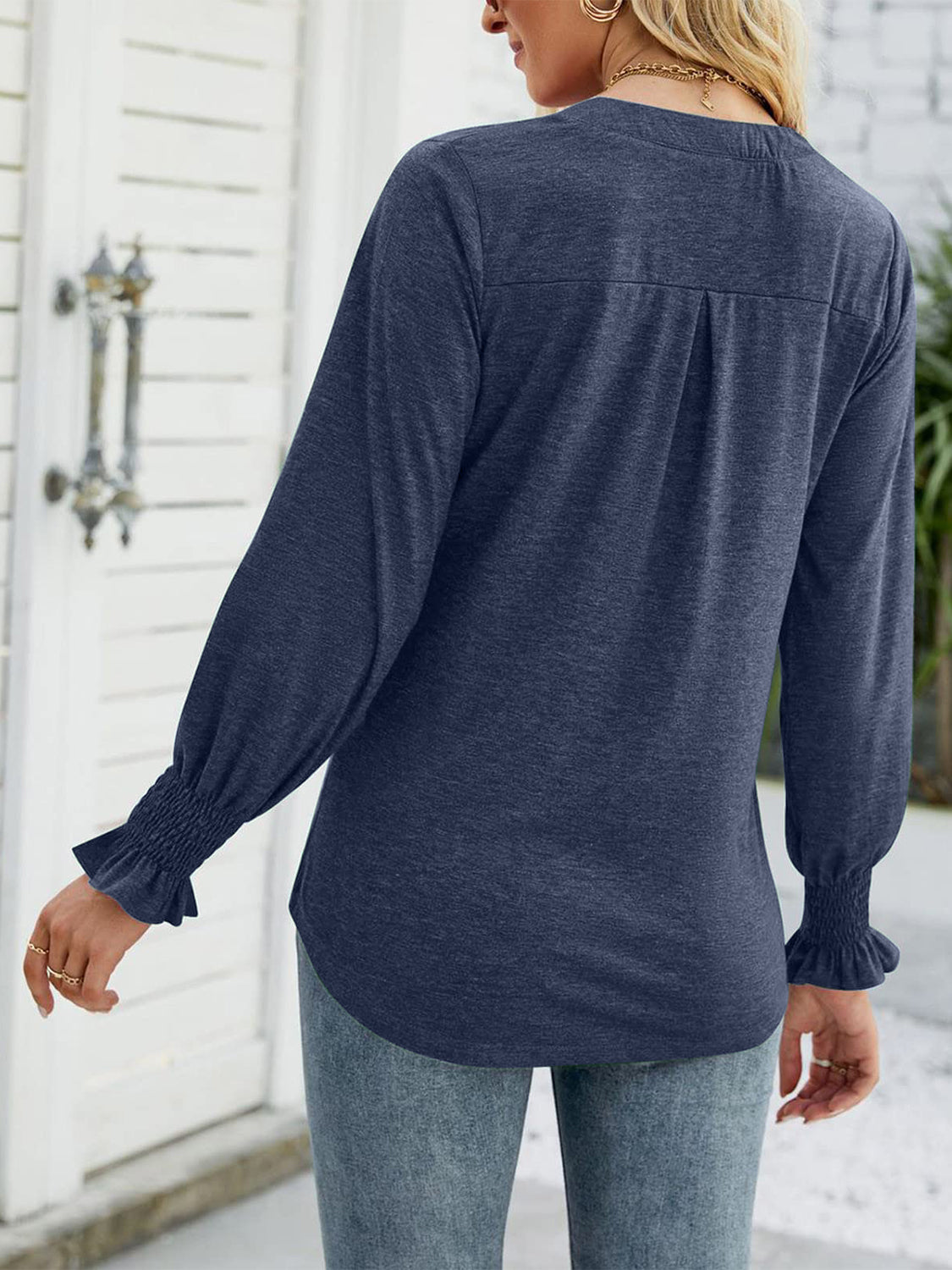 Full Size Notched Long Sleeve T-Shirt-Angel Casuals