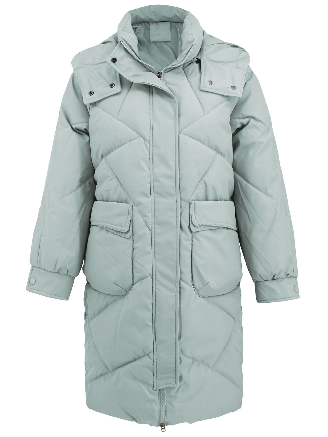 Long Sleeve Longline Hooded Winter Coat with Pockets-Angel Casuals