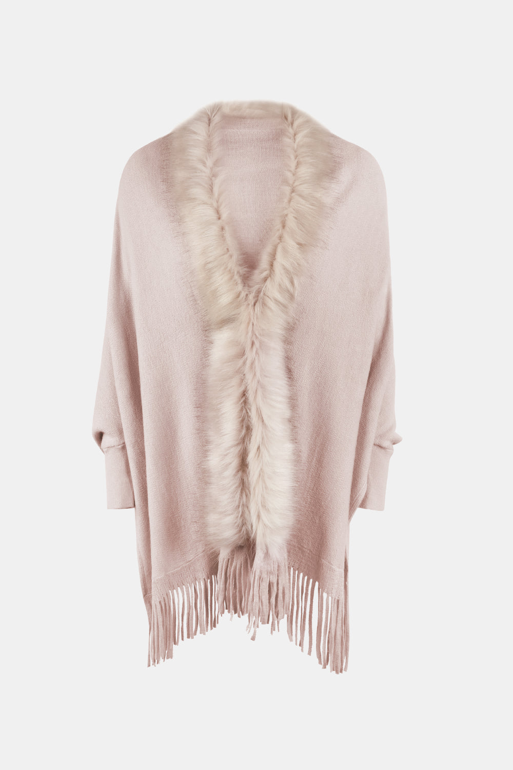 Fringe Open Front Long Sleeve Poncho-Angel Casuals