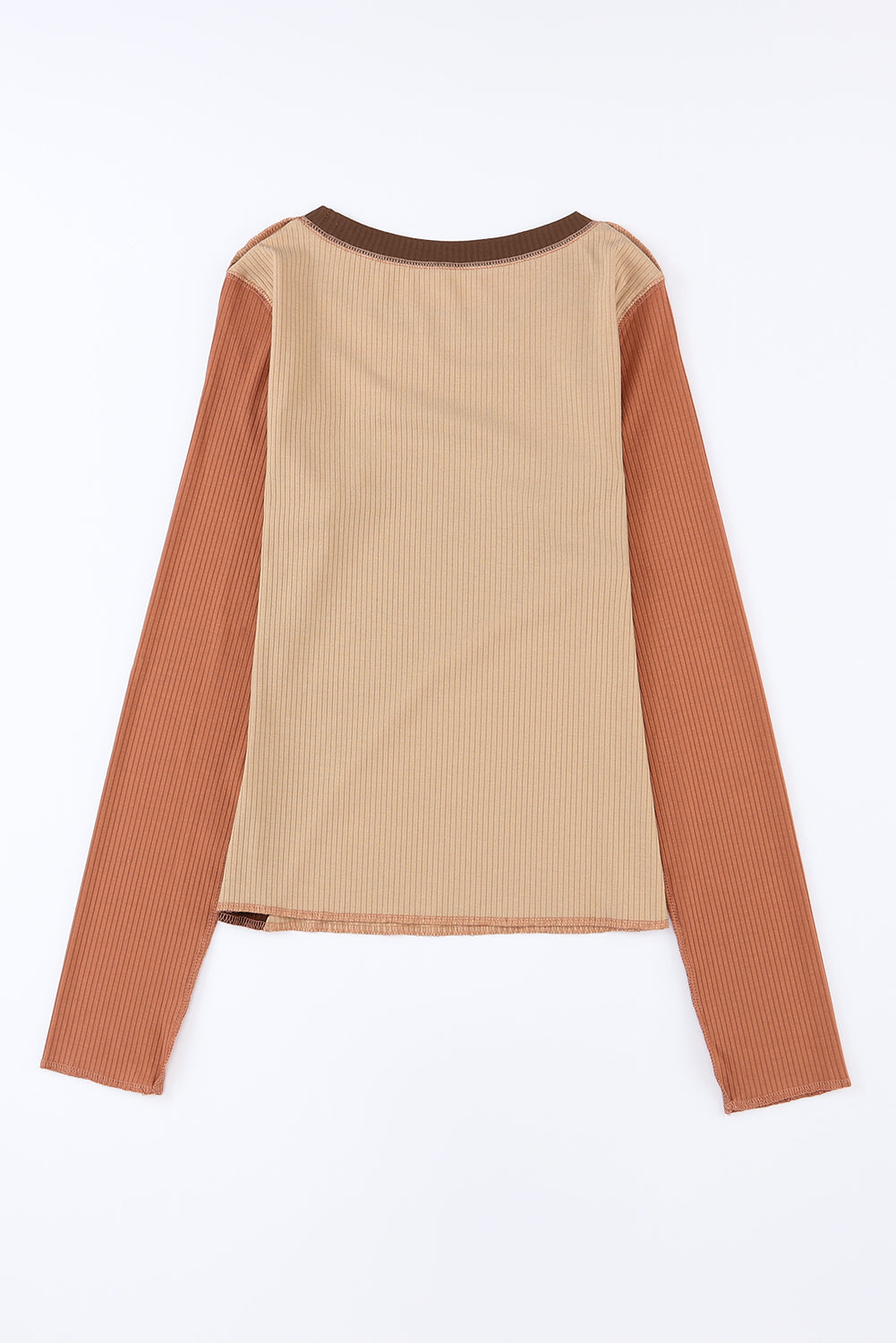 Exposed Seam Contrast Round Neck Long Sleeve T-Shirt-Angel Casuals
