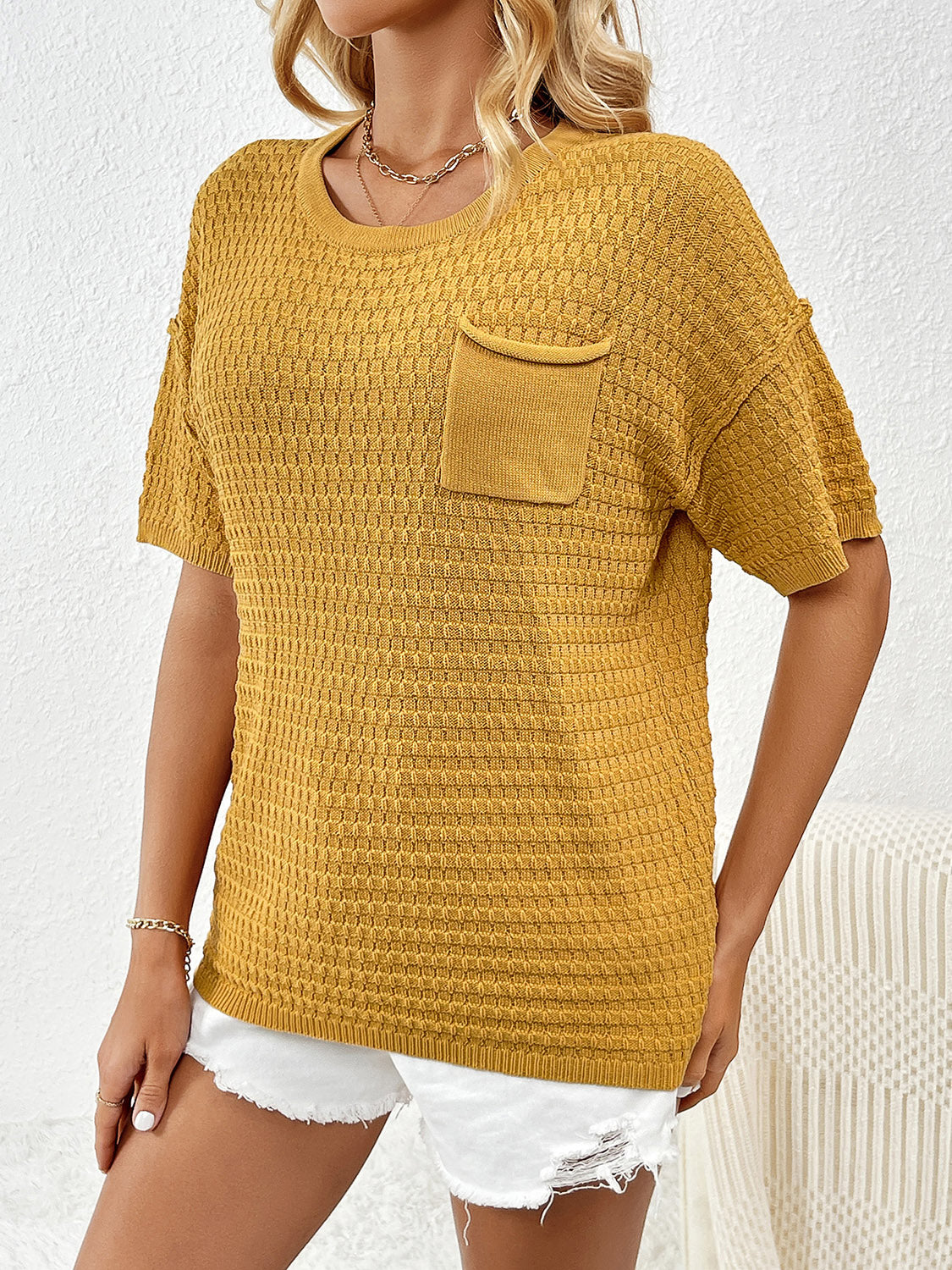 Round Neck Half Sleeve Knit Top-Angel Casuals