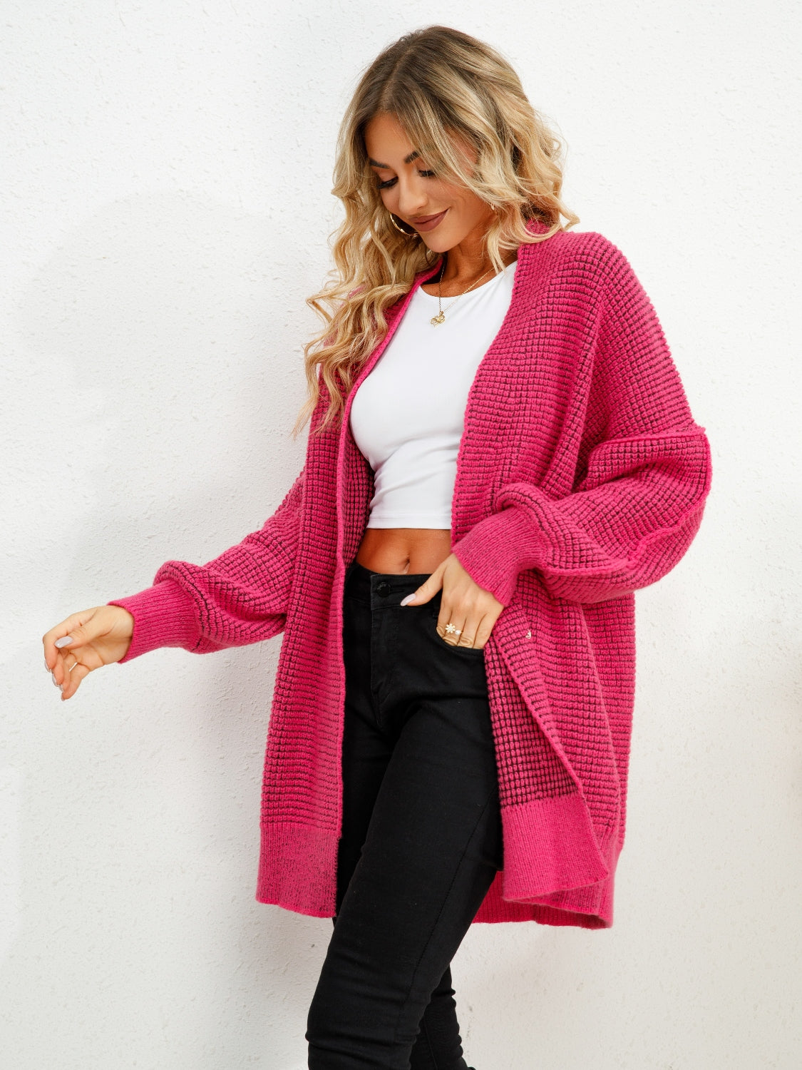 Open Front Dropped Shoulder Cardigan-Angel Casuals