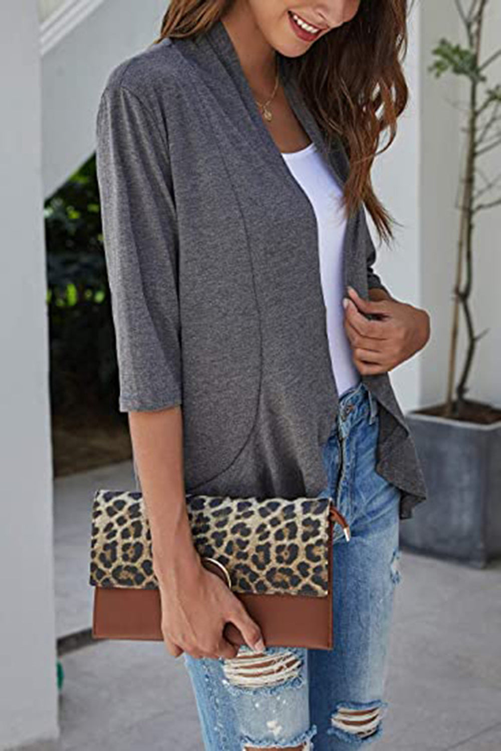 Open Front Three-Quarter Sleeve Cardigan-Angel Casuals