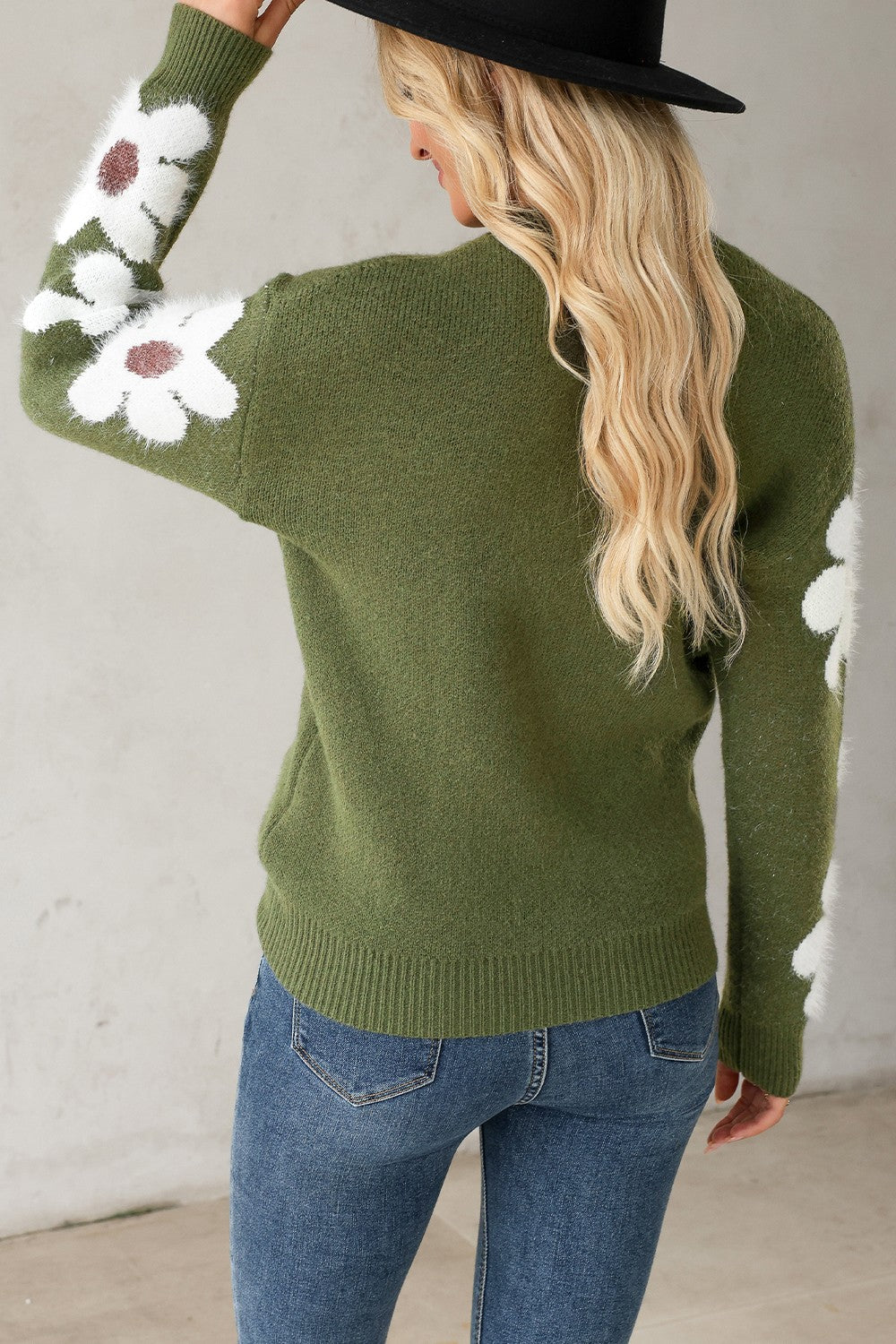 Flower Round Neck Long Sleeve Sweater-Angel Casuals