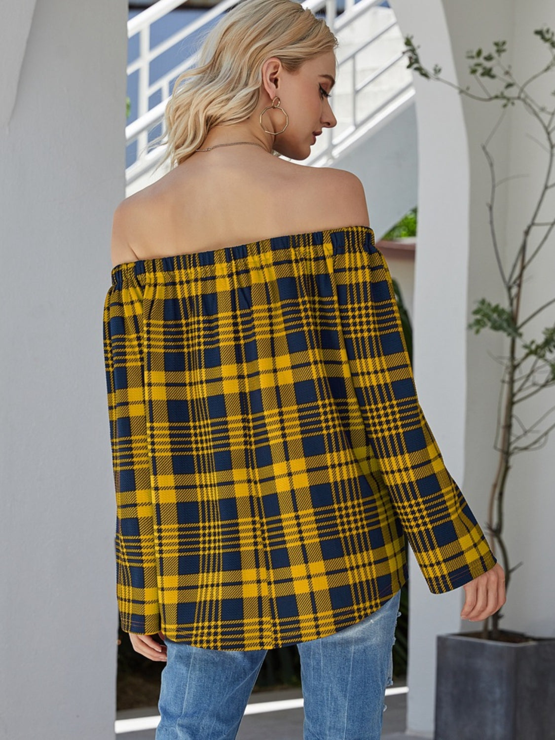 Off-Shoulder Striped Long Sleeve T-Shirt-Angel Casuals