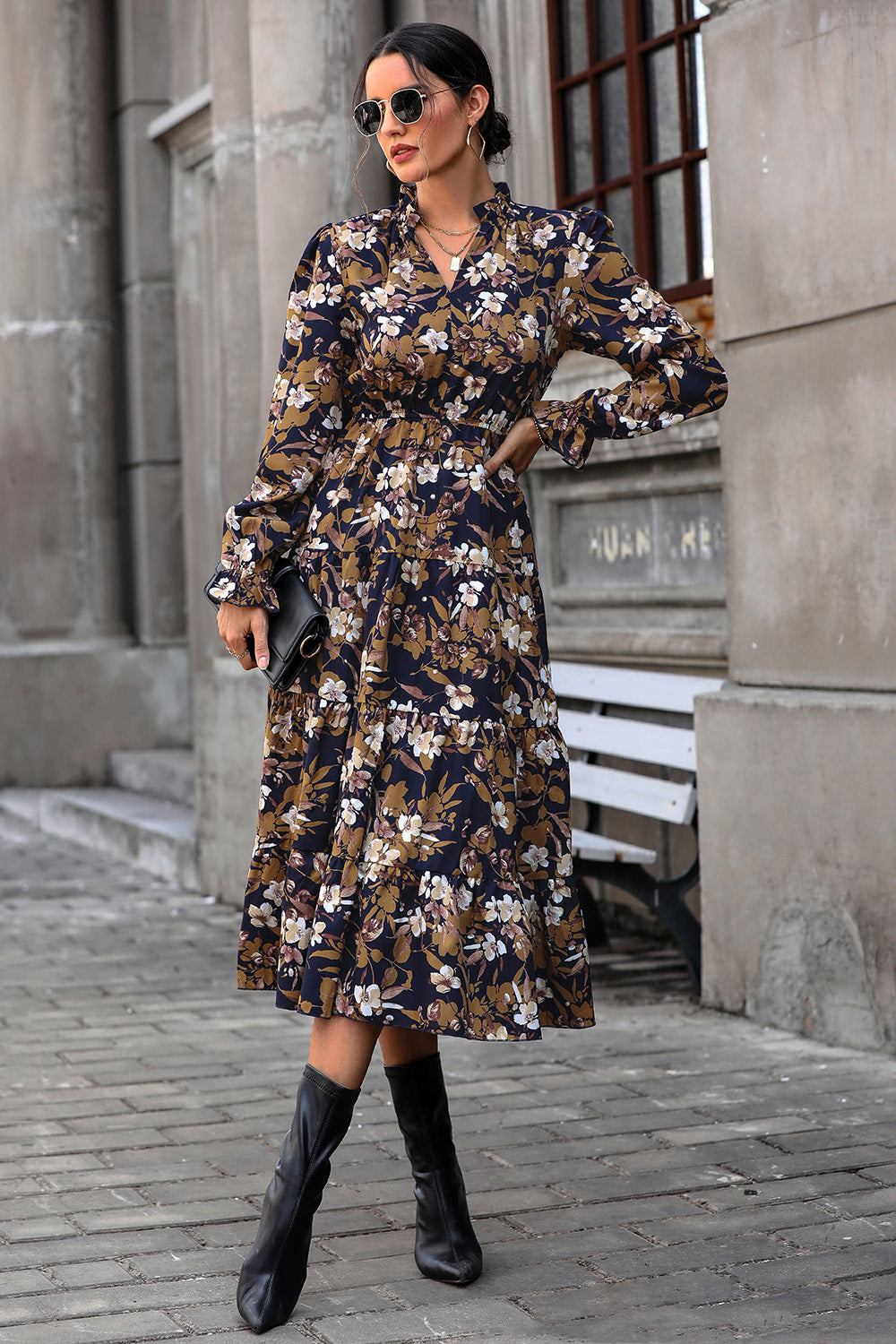 Floral Flounce Sleeve Tiered Dress-Angel Casuals