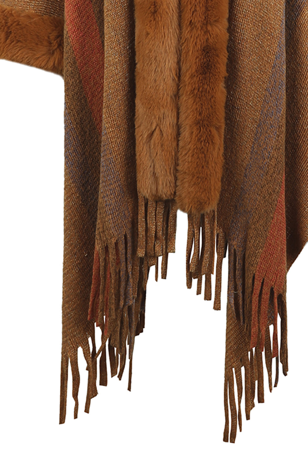 Color Block Fringe Detail Poncho-Angel Casuals