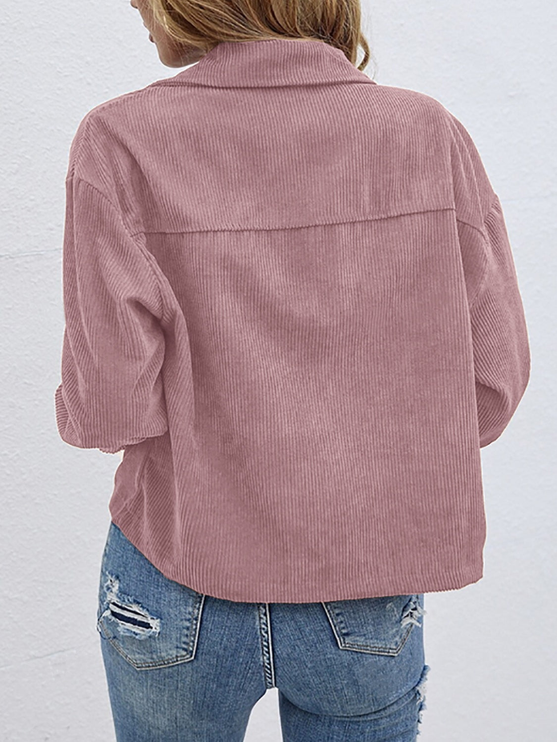 Button Up Dropped Shoulder Long Sleeve Jacket-Angel Casuals