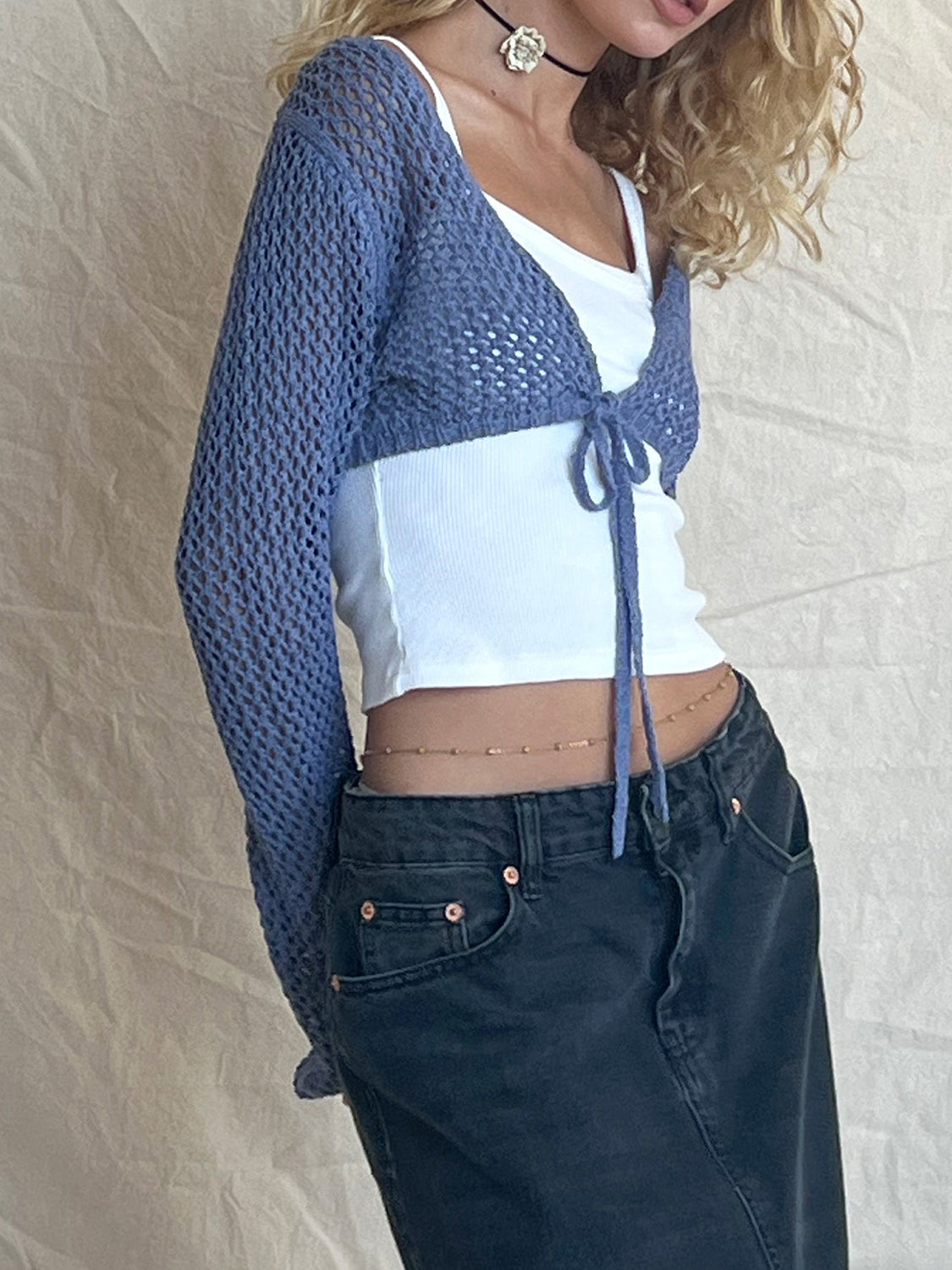Openwork Tied Dropped Shoulder Cardigan-Angel Casuals