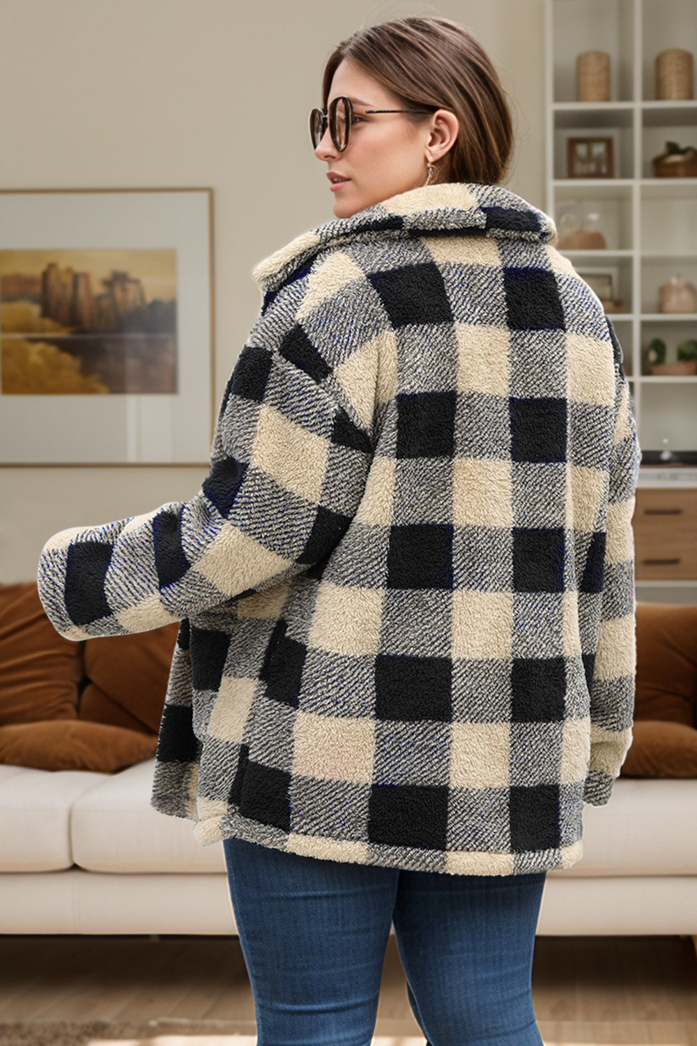 Plus Size Plaid Button Up Long Sleeve Coat-Angel Casuals