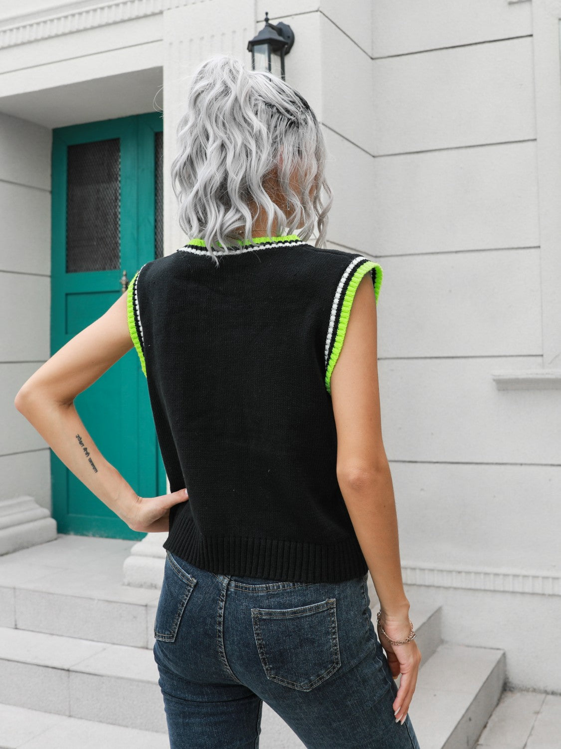 Geometric V-Neck Sweater Vest-Angel Casuals