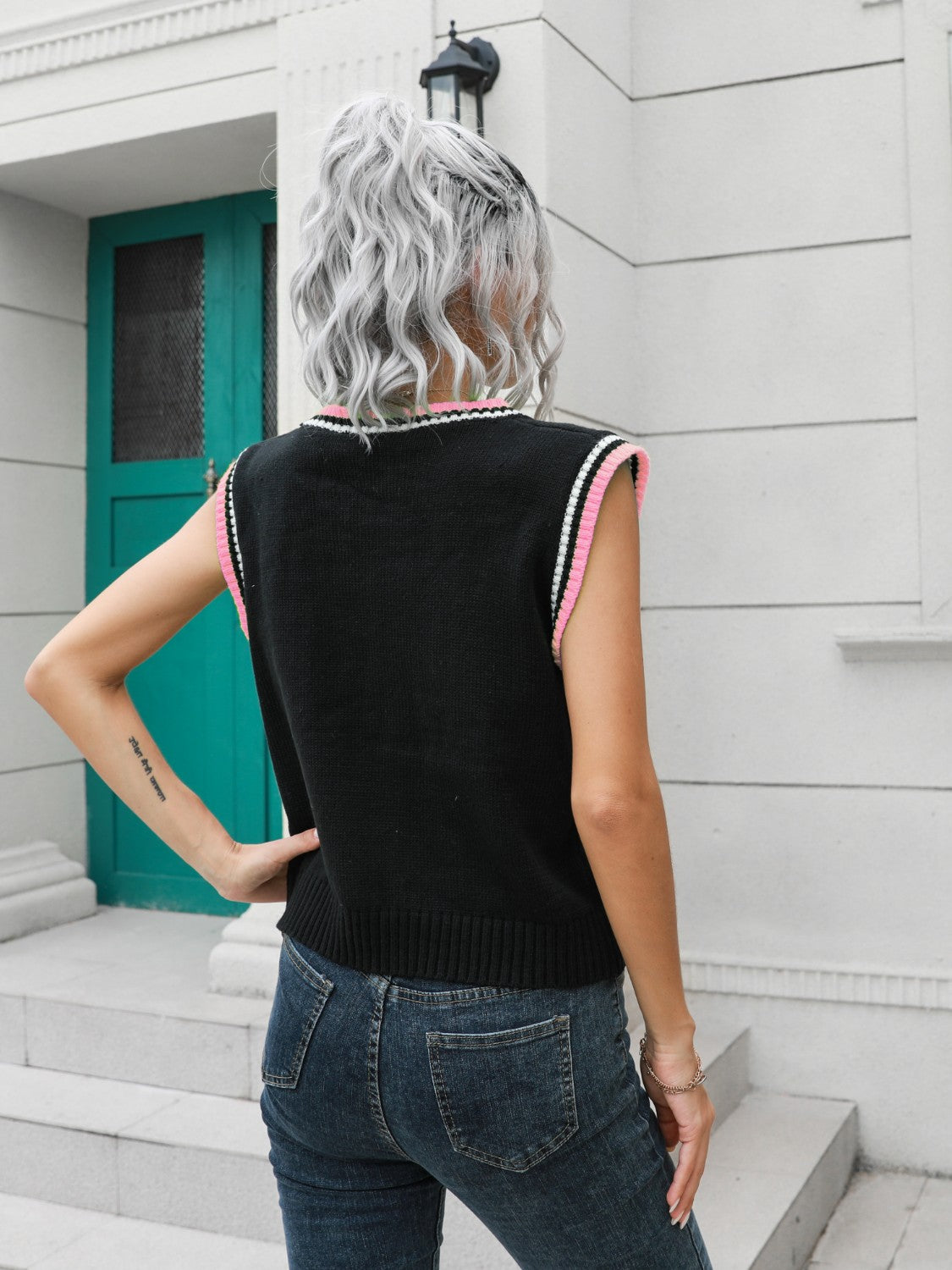 Geometric V-Neck Sweater Vest-Angel Casuals