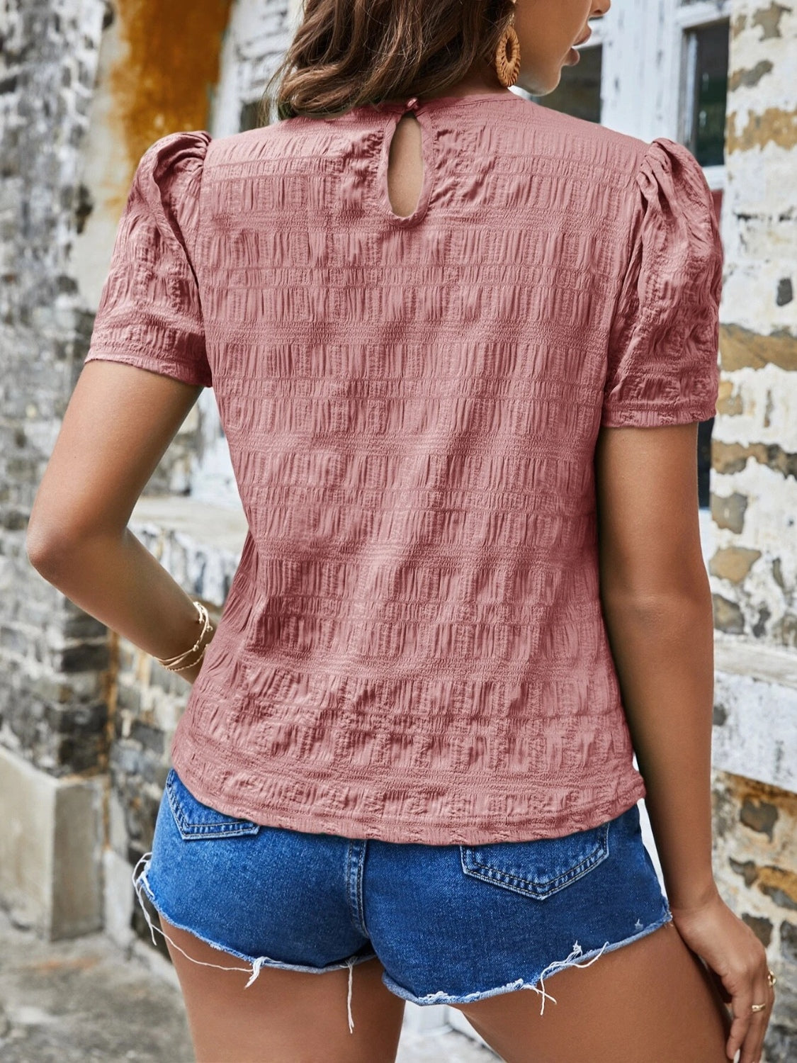 Ruched Round Neck Short Sleeve T-Shirt-Angel Casuals