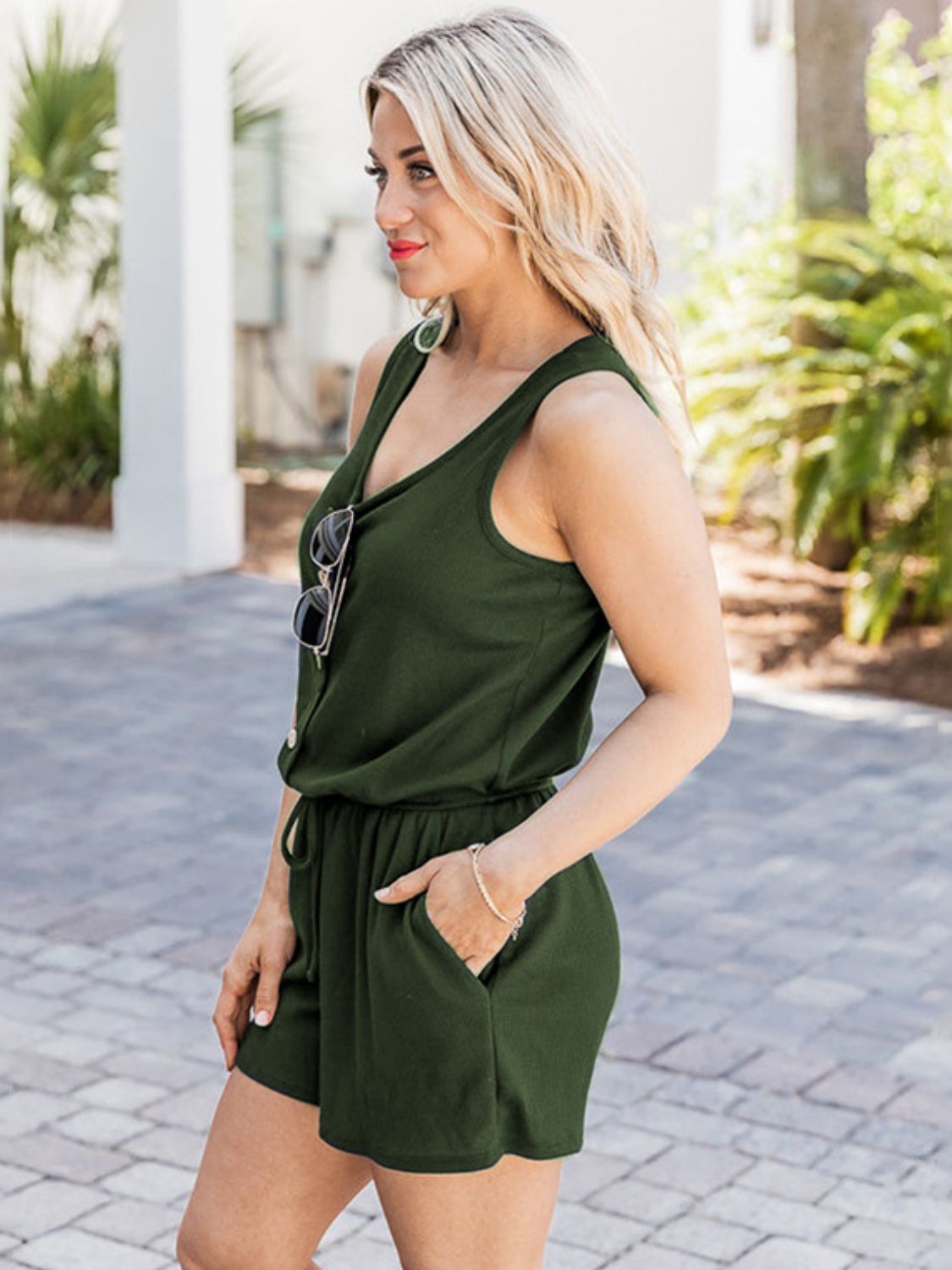 Scoop Neck Wide Strap Romper with Pockets-Angel Casuals