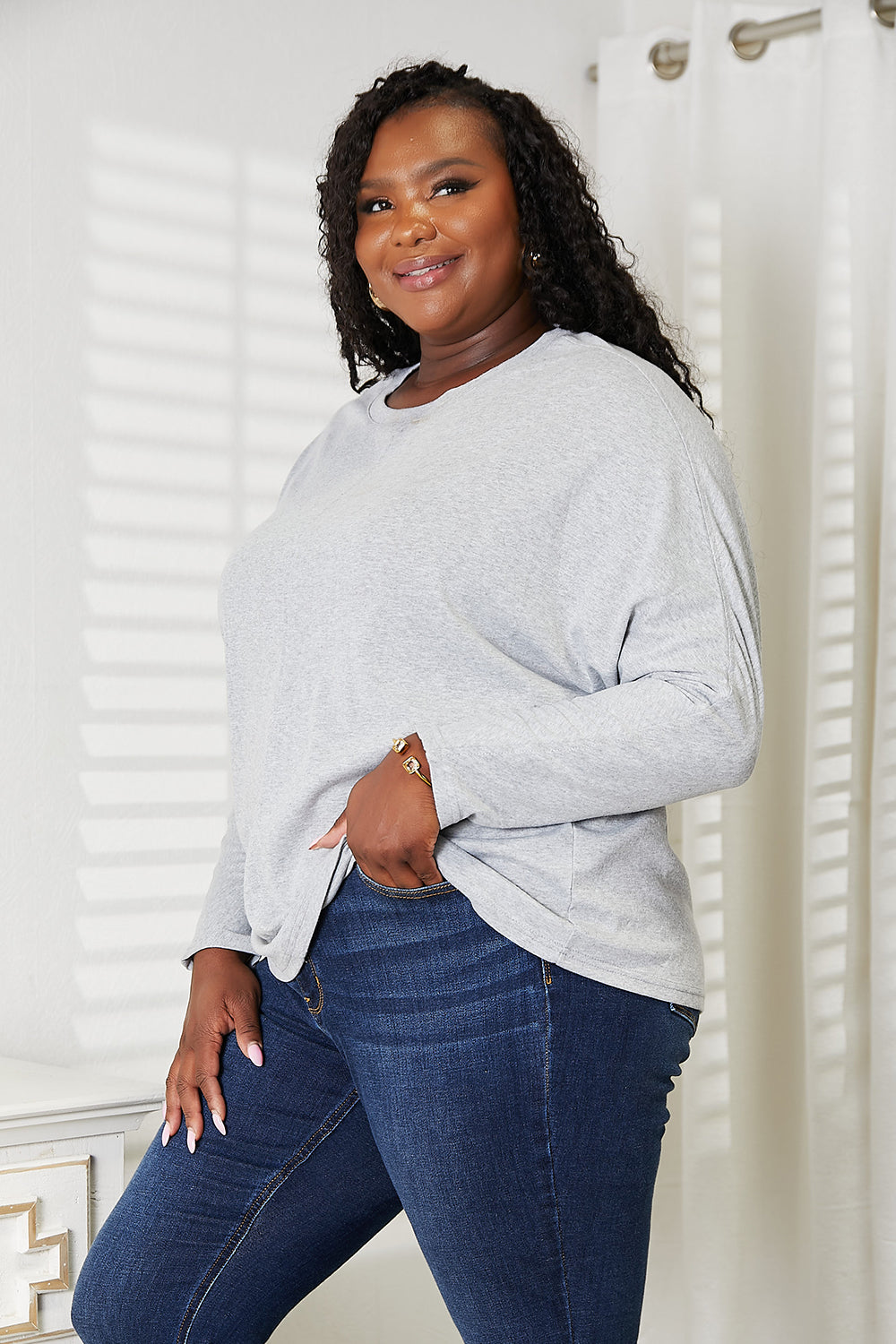 Double Take Seam Detail Round Neck Long Sleeve Top-Angel Casuals