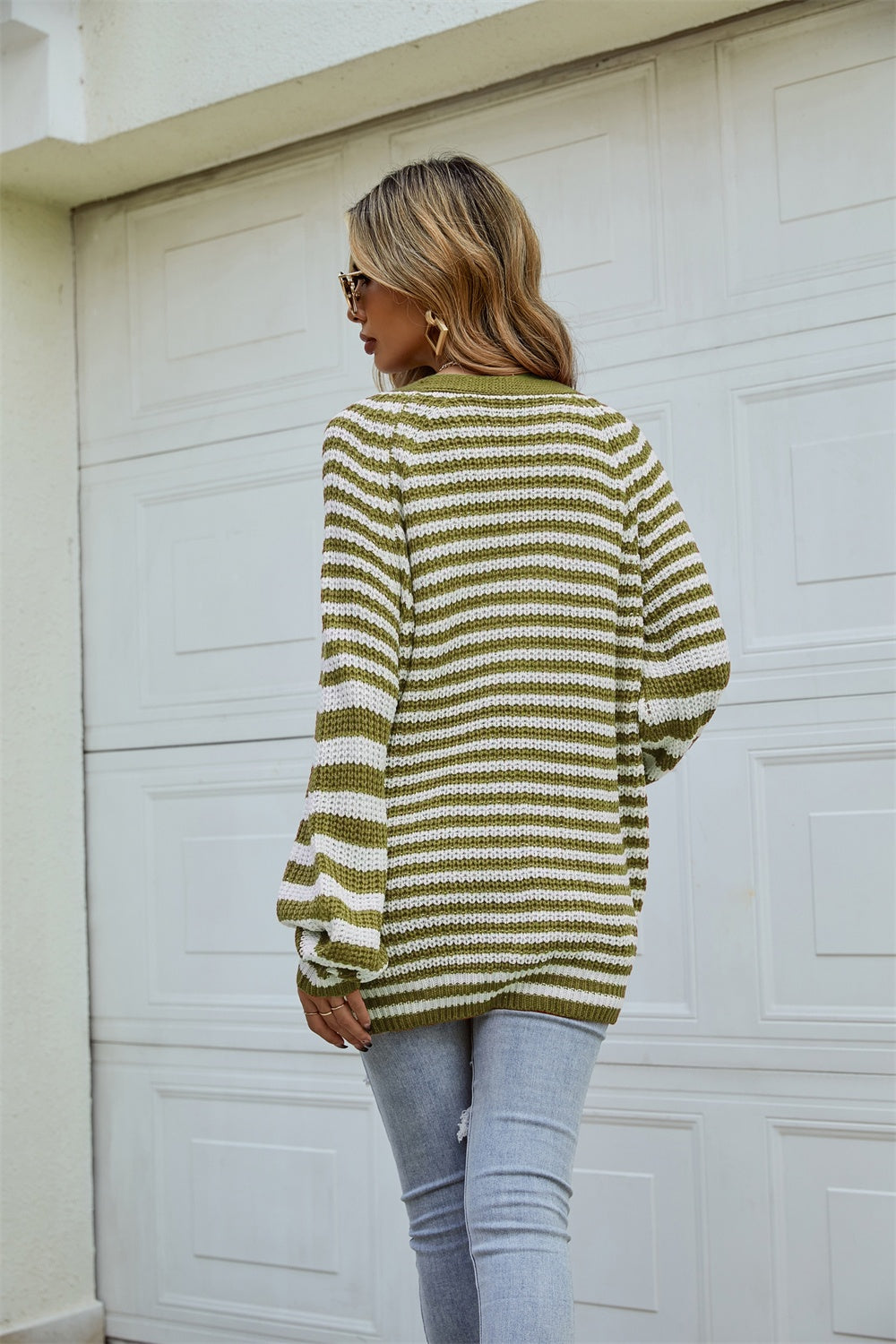 Angel Wings Striped Button Up Long Sleeve Cardigan-Angel Casuals