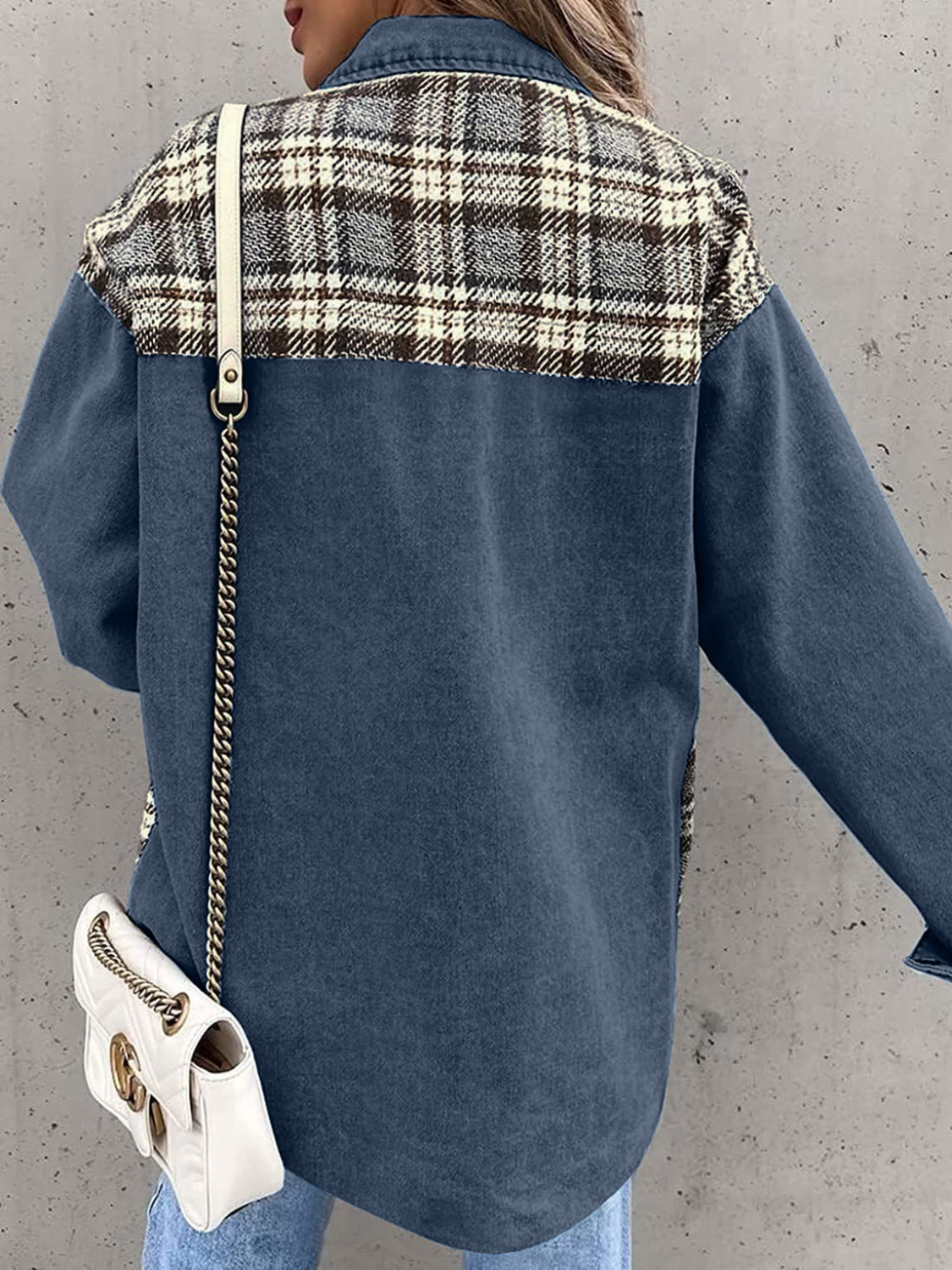Plaid Button Up Dropped Shoulder Jacket-Angel Casuals