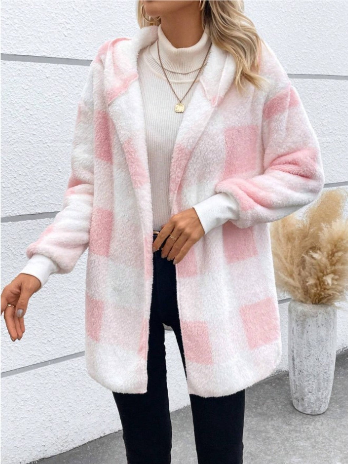 Plaid Long Sleeve Hooded Coat-Angel Casuals