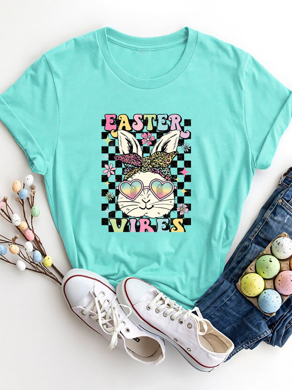 EASTER VIBES Round Neck Short Sleeve T-Shirt-Angel Casuals