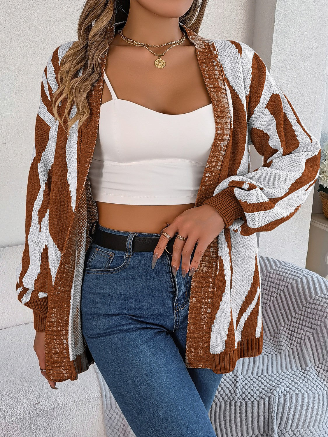 Open Front Animal Print Cardigan-Angel Casuals