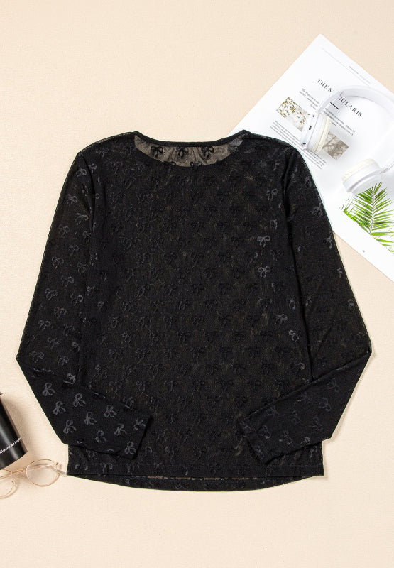 Bow Round Neck Long Sleeve Top-Angel Casuals