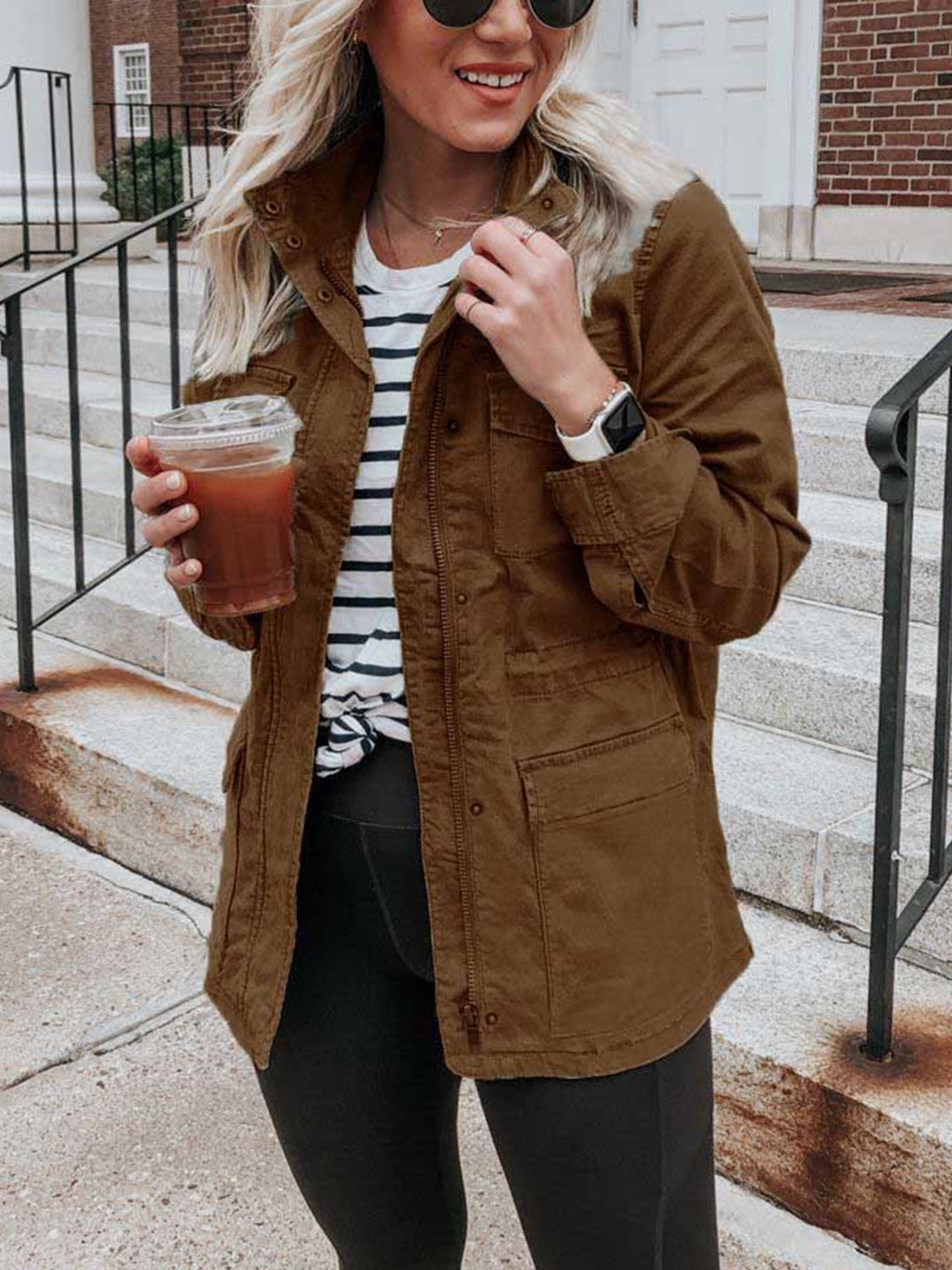 Pocketed Long Sleeve Zip Up Jacket-Angel Casuals